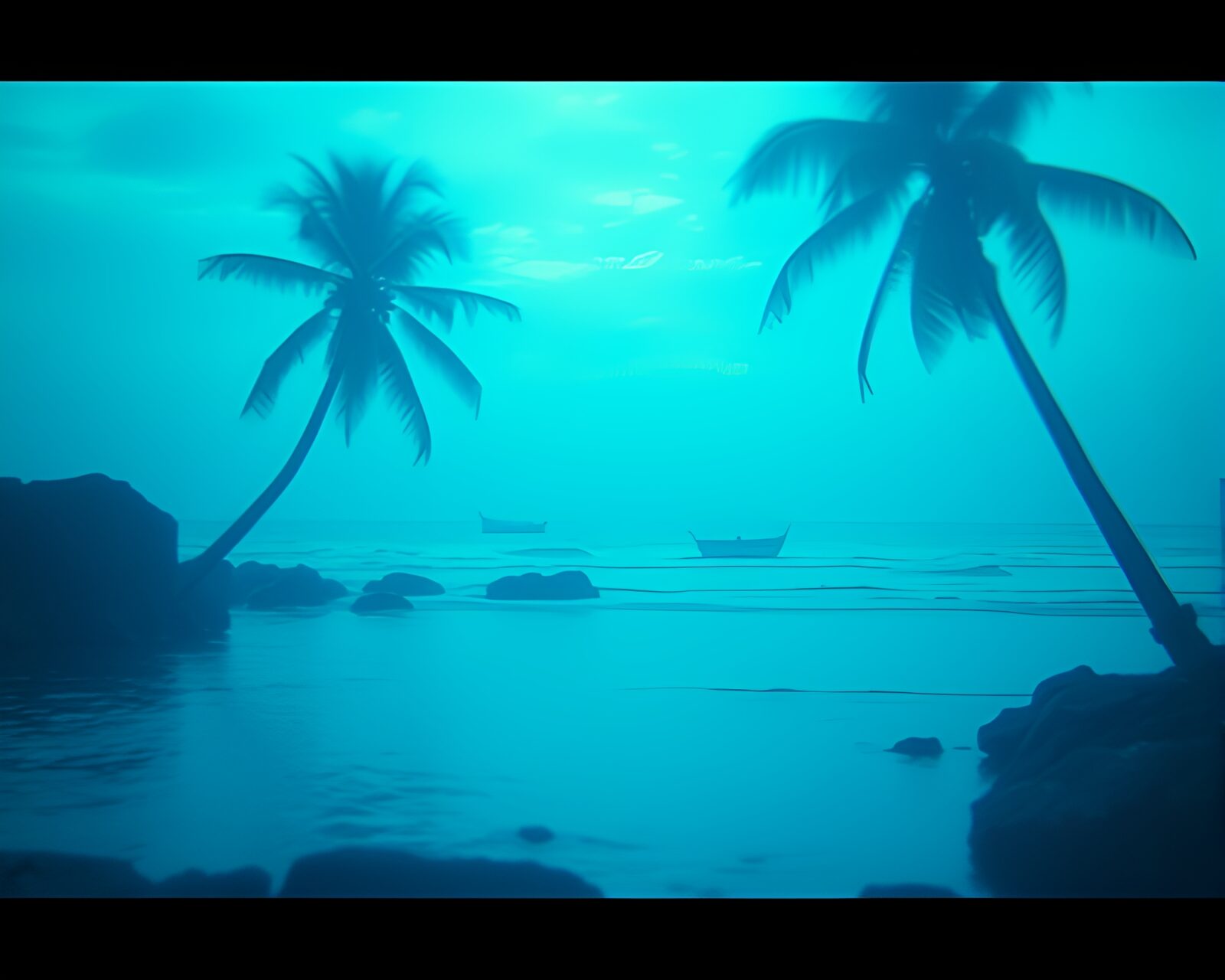 Medium shot of 3D ocean overlay in retro VHS style