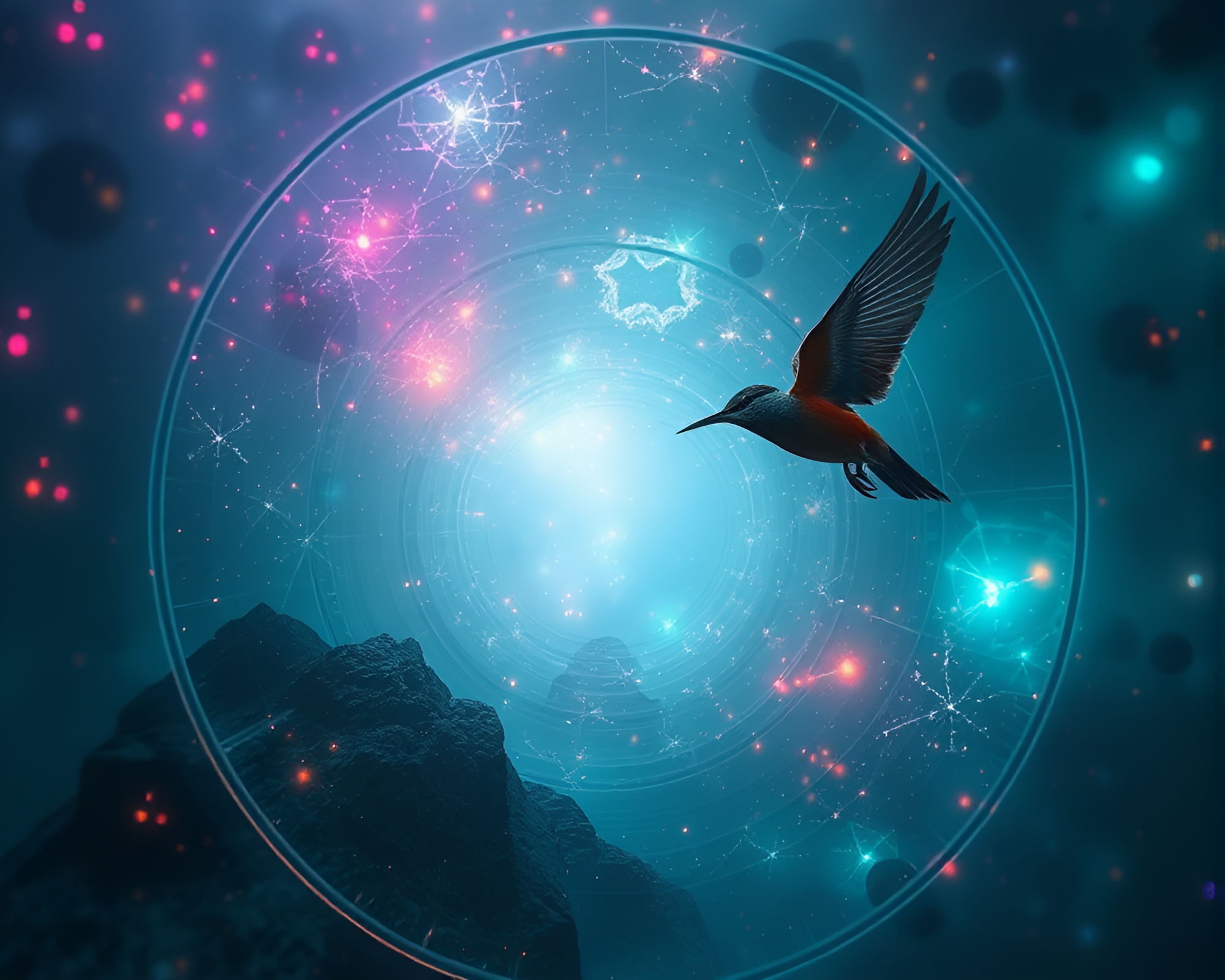 Mystical Glass Tunnel Bird’s Eye View Illuminated Sorcery – free AI stock image