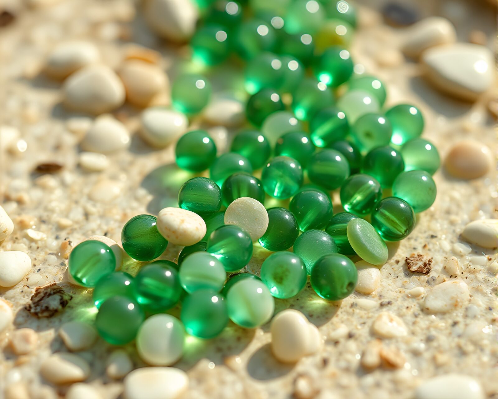 80s VHS style image of a glistening emerald beach