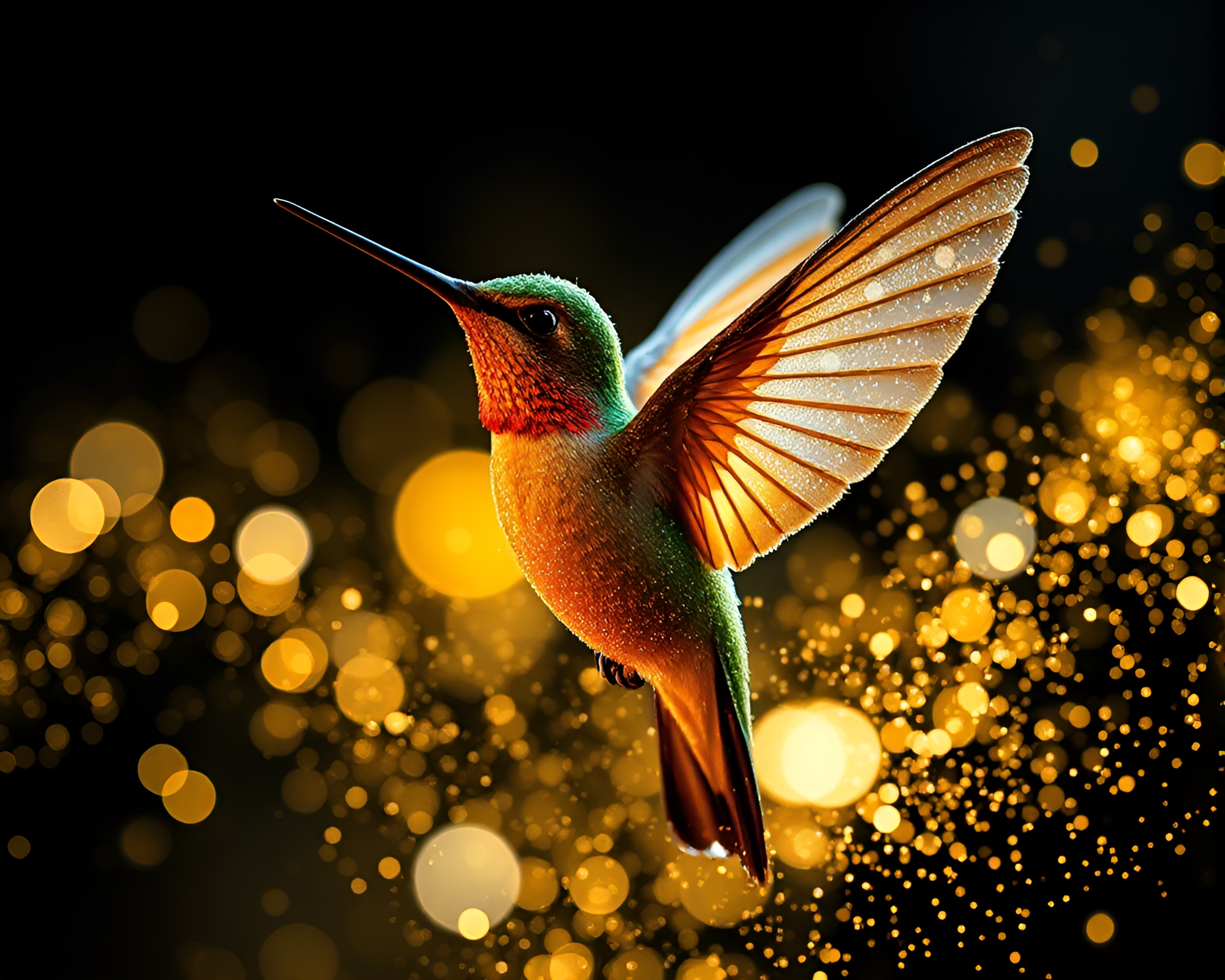Sparkling Hummingbird in Dust Particle Glow – free AI stock image