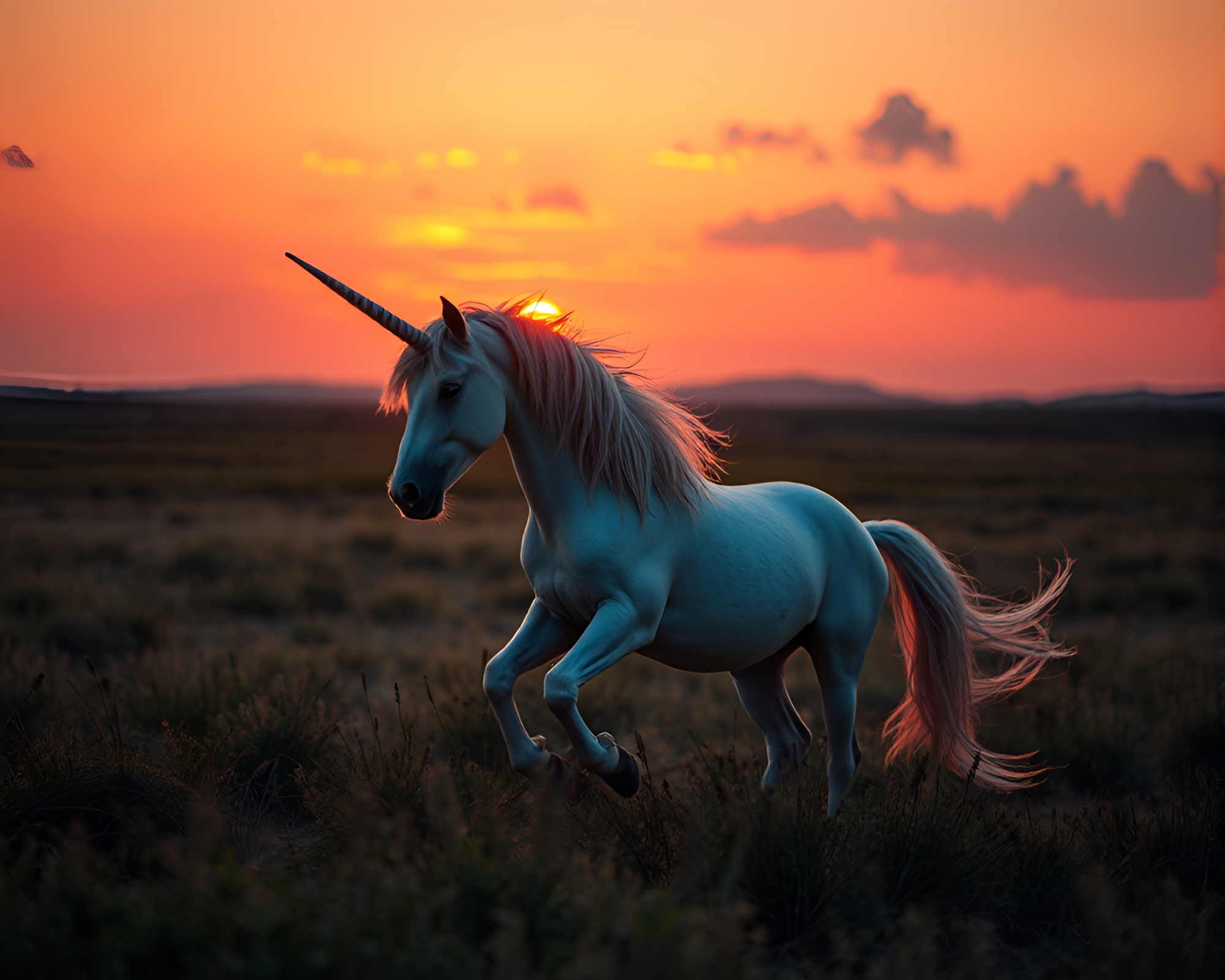 Majestic Unicorn Bathed in Golden Sunset Glow – free AI stock image
