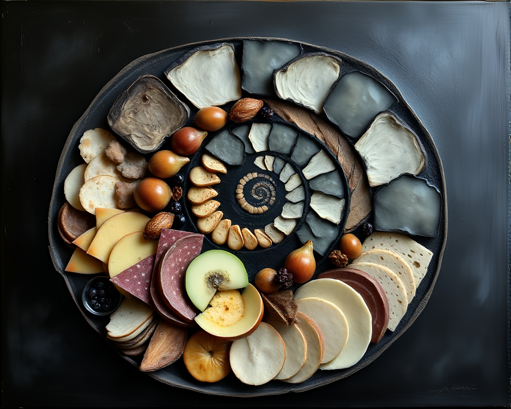 Fibonacci Spiral Charcuterie Board Palette Knife Painting – free AI stock image