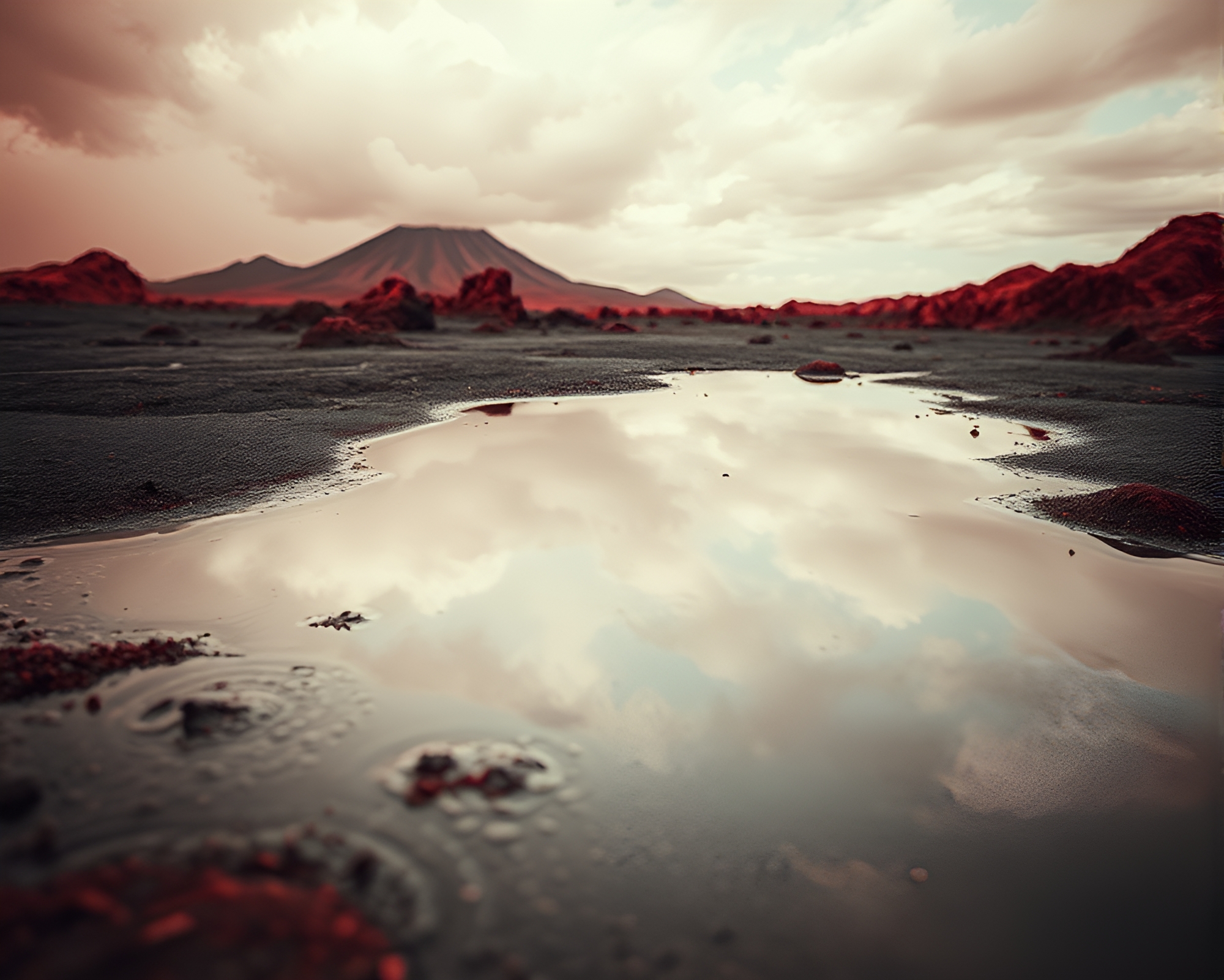 Retro Wave Grid Reflection in Infrared Volcanic Light – free AI stock image