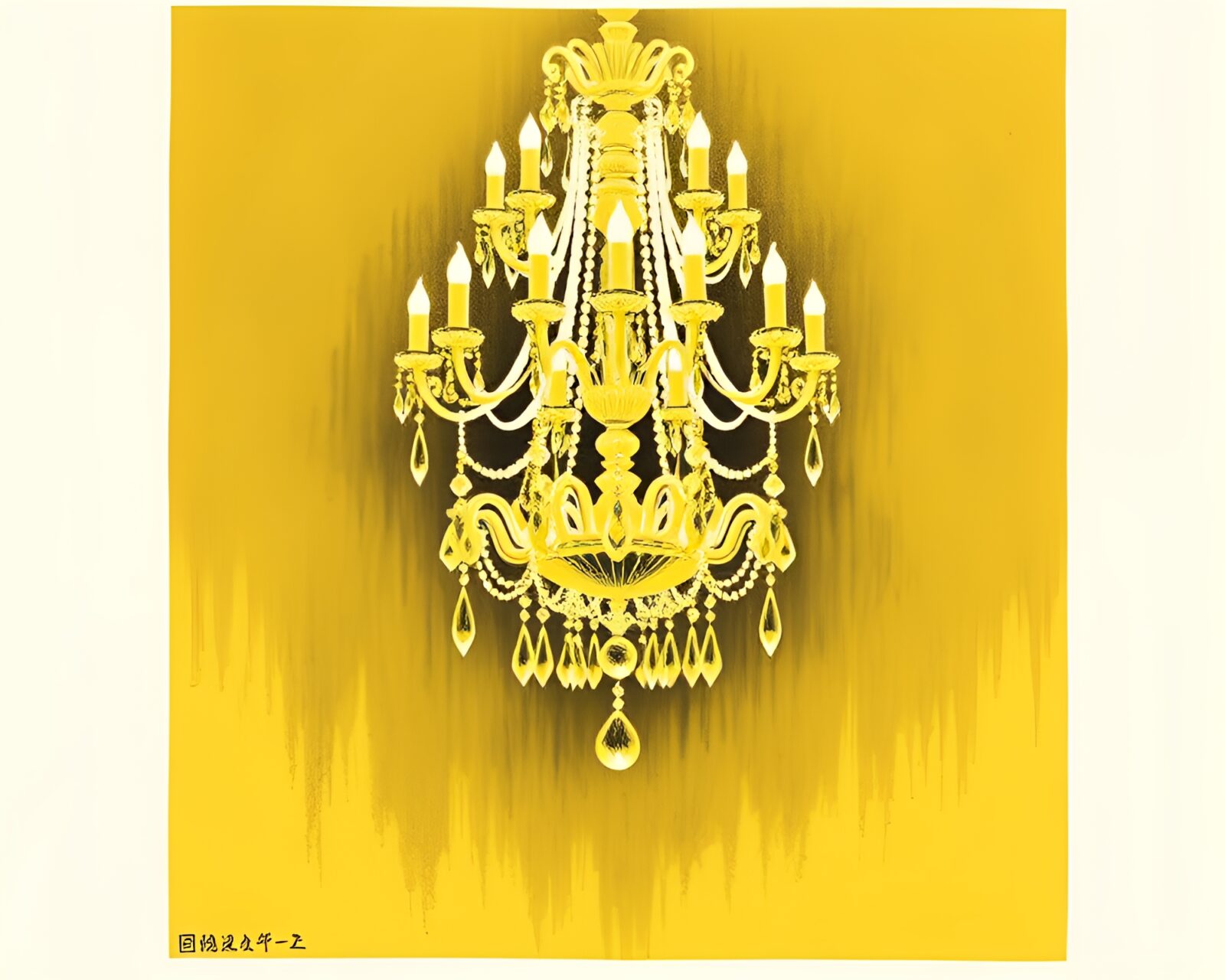 Elegant crystal chandelier in a monochrome woodblock print style