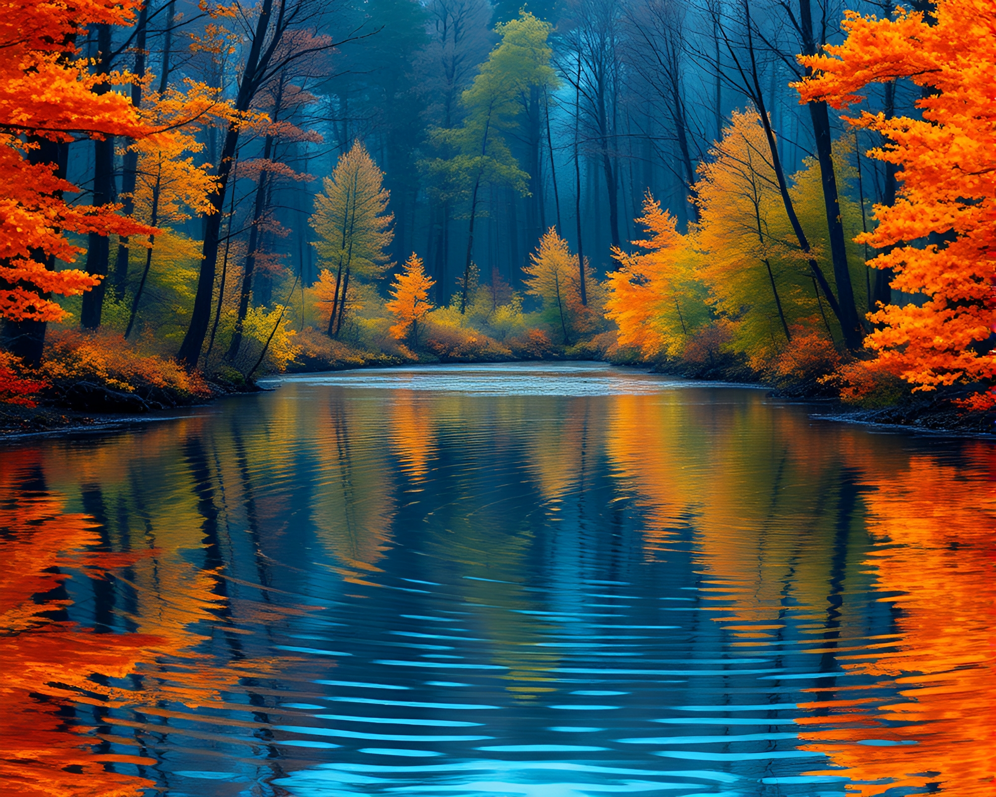 Autumn Forest Reflections: Mosaic Line Art Delight – free AI stock image