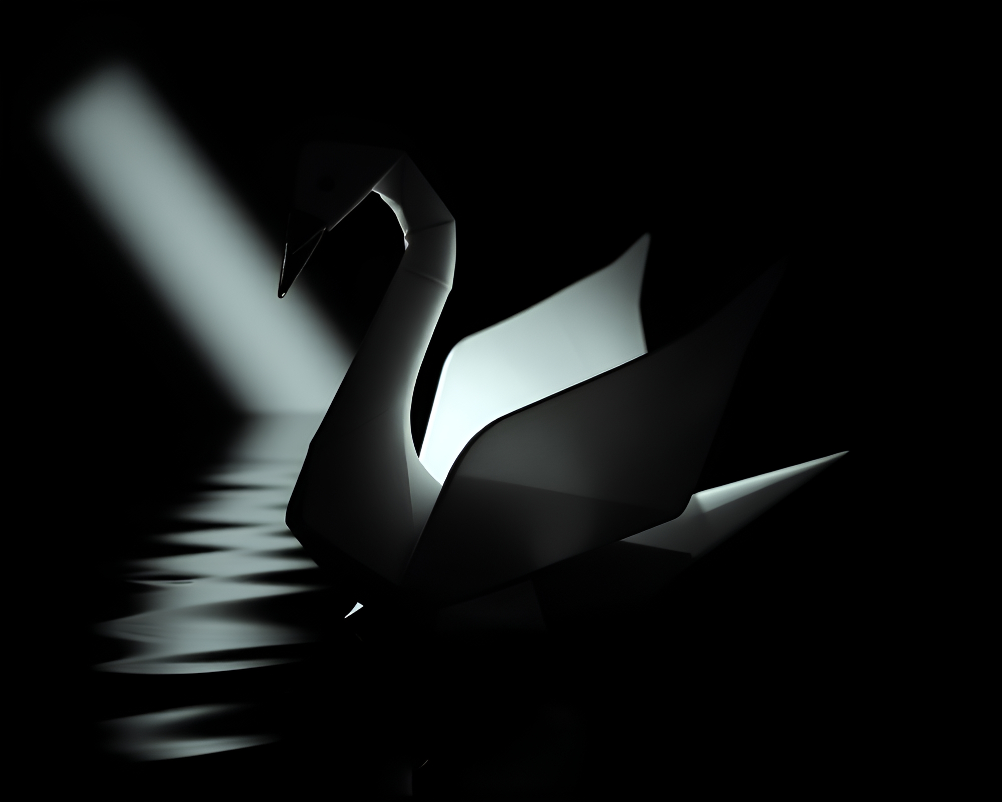 Prism-refracted Origami Swan in Film Noir Style – free AI stock image