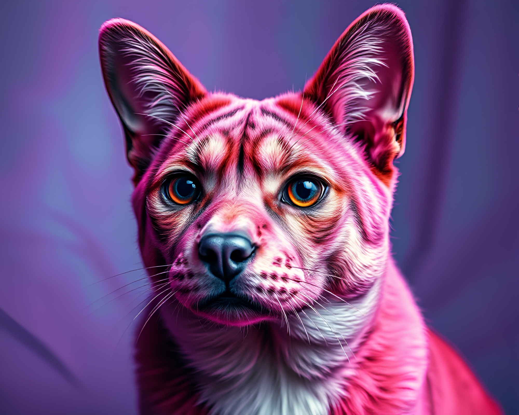 Holographic Cat in Magenta Dreamscape – free AI stock image