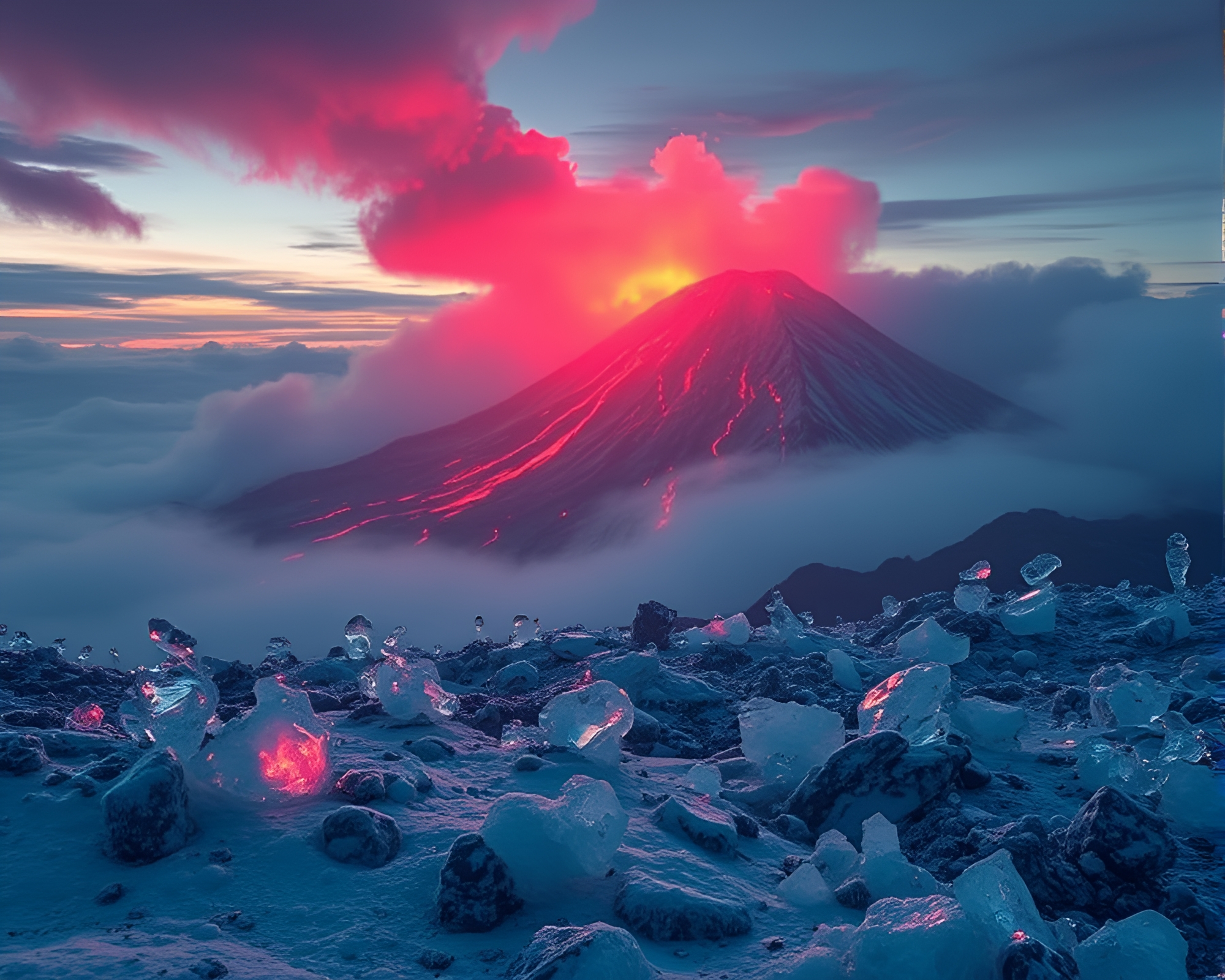Glowing Sky Garden with Ice Crystals – free AI stock image