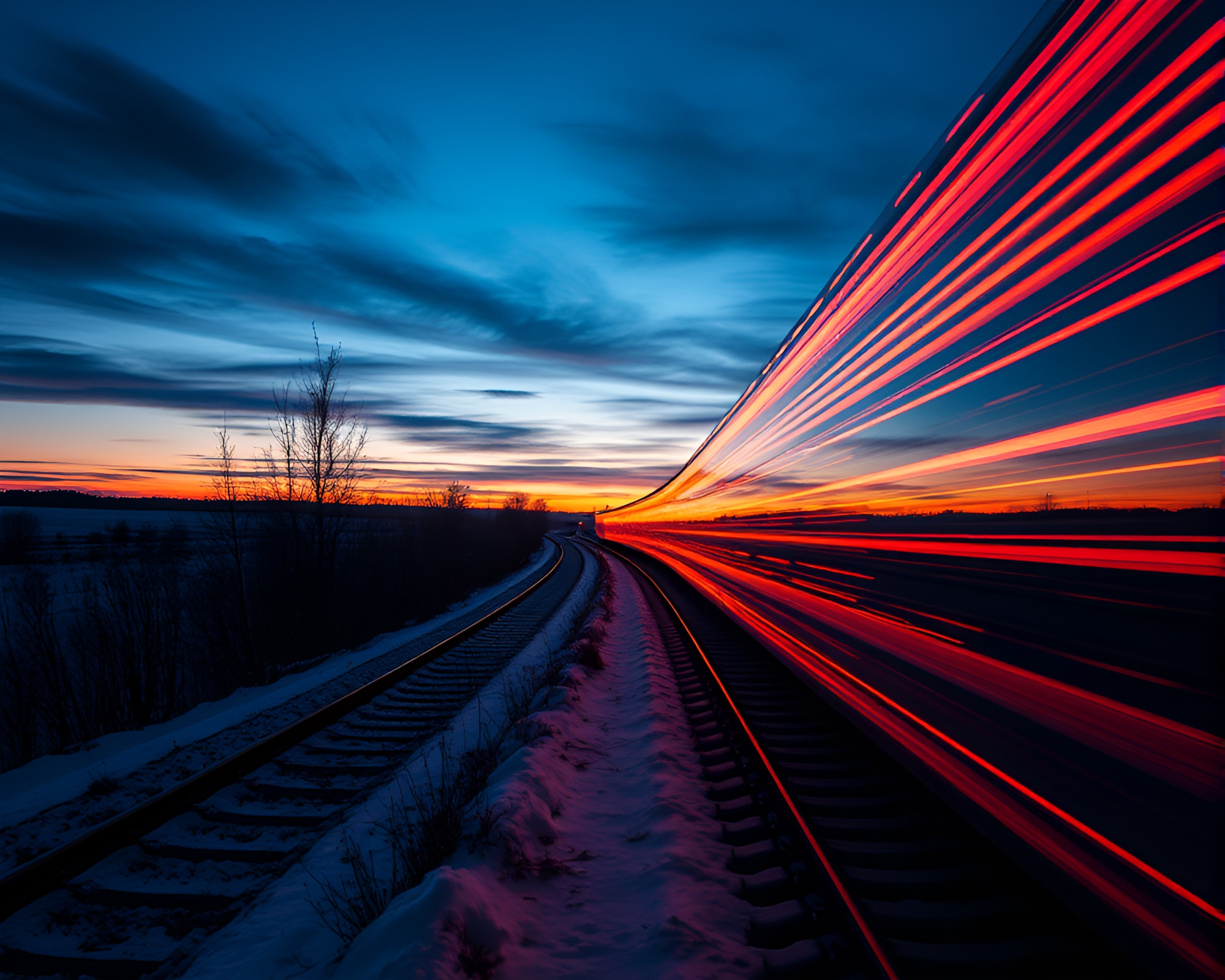 Polar Twilight Train Light Trails Rusty Pocketknife Art – free AI stock image