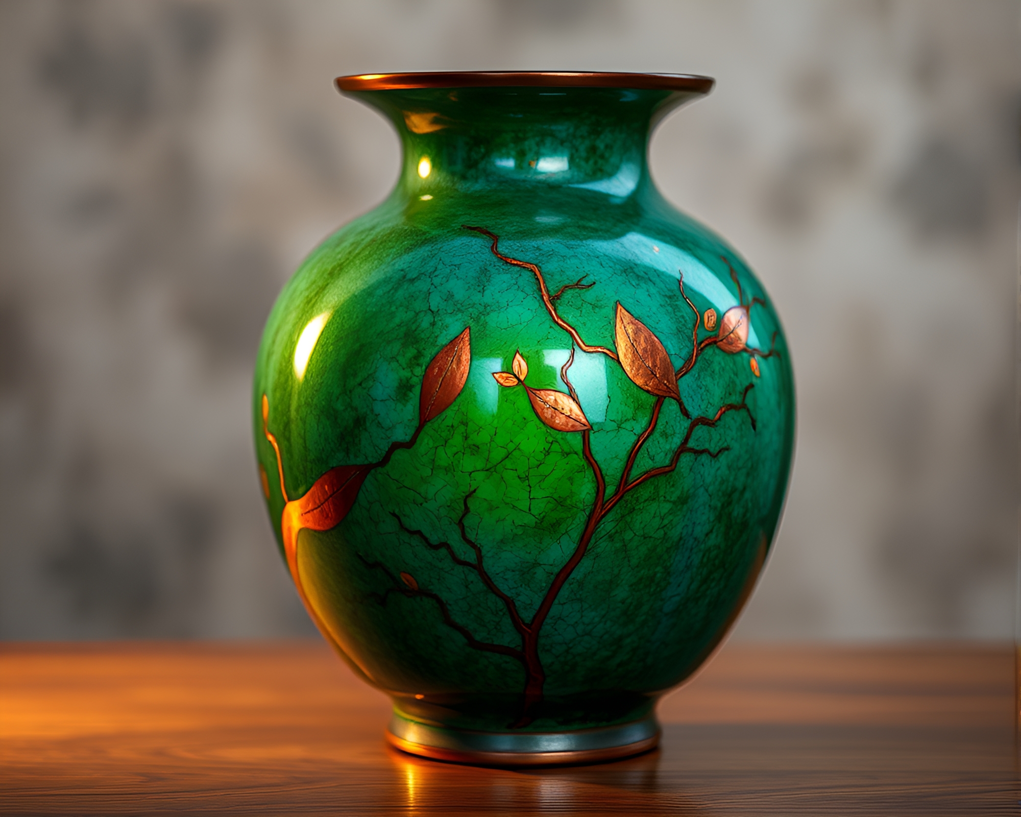 Copper Verdigris Cloisonné Vase with Light Leaks – free AI stock image