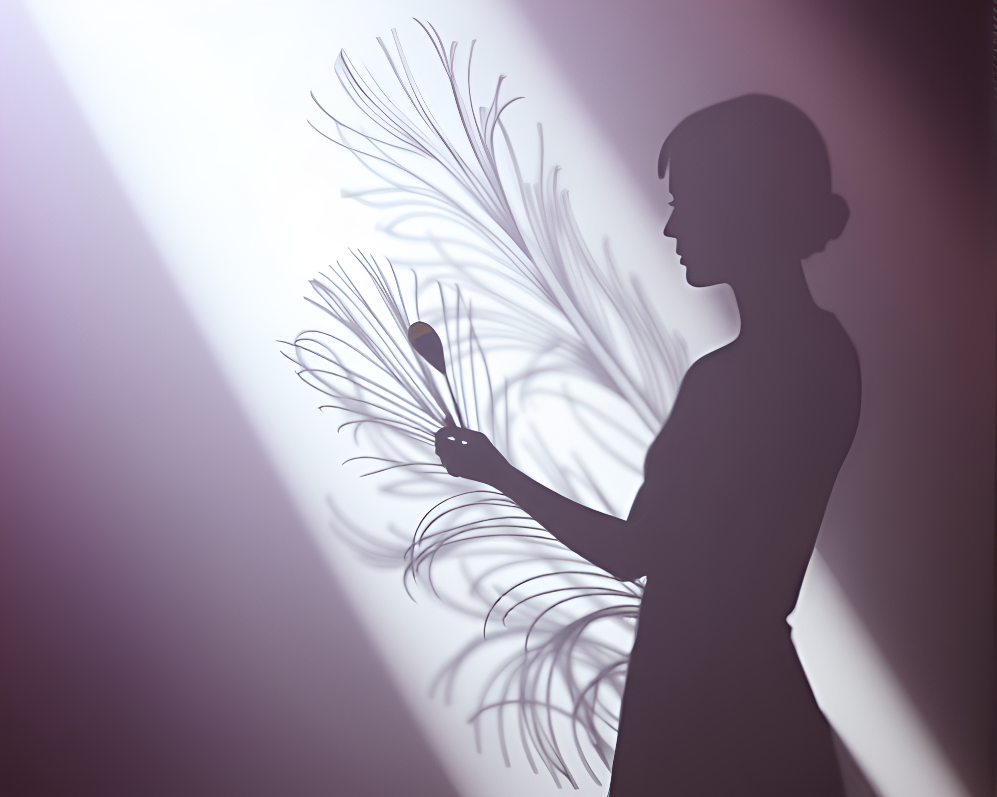Ethereal Peacock Feather Shadow Silhouette Art – free AI stock image