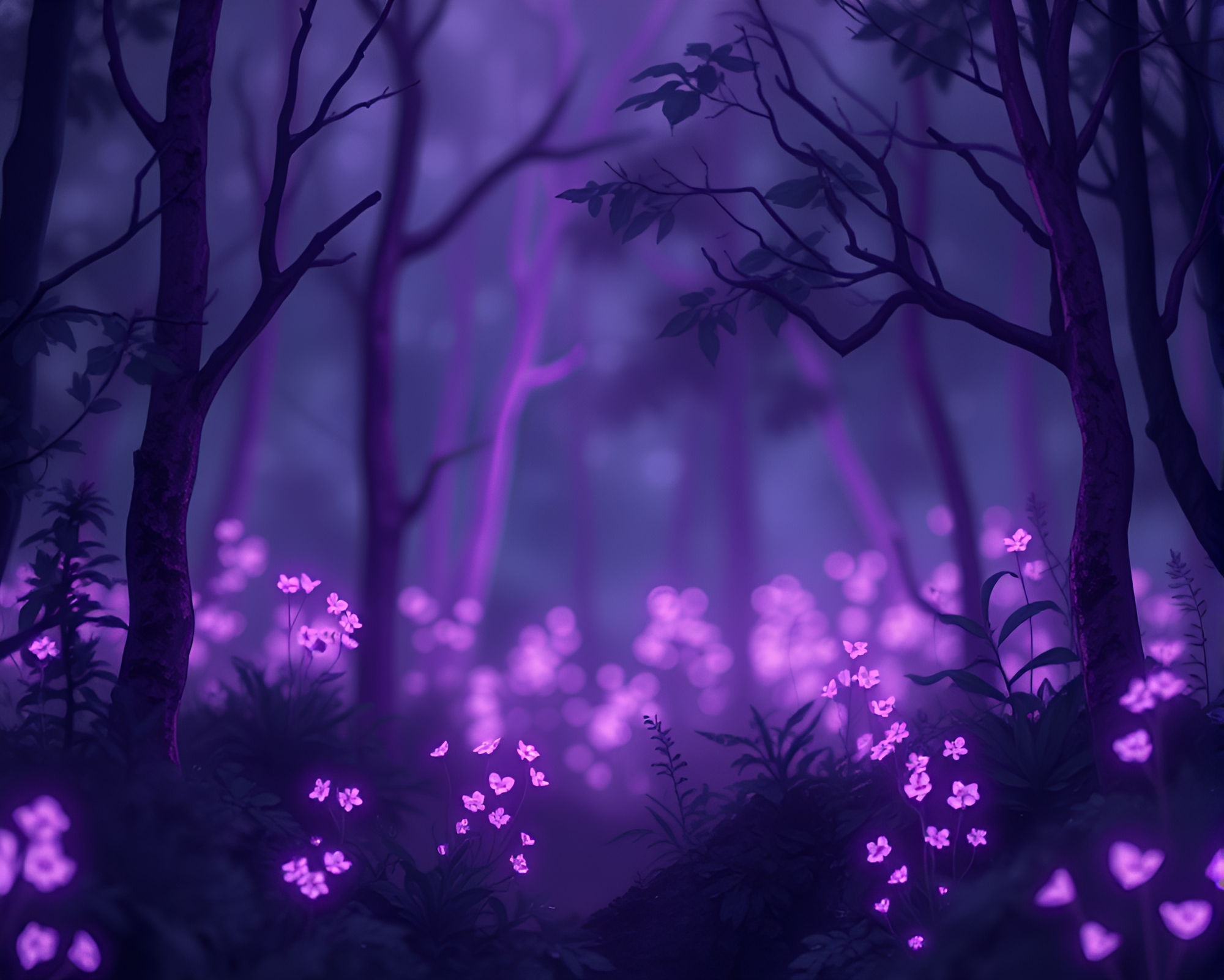 Enchanted Bioluminescent Forest in Amethyst Twilight – free AI stock image