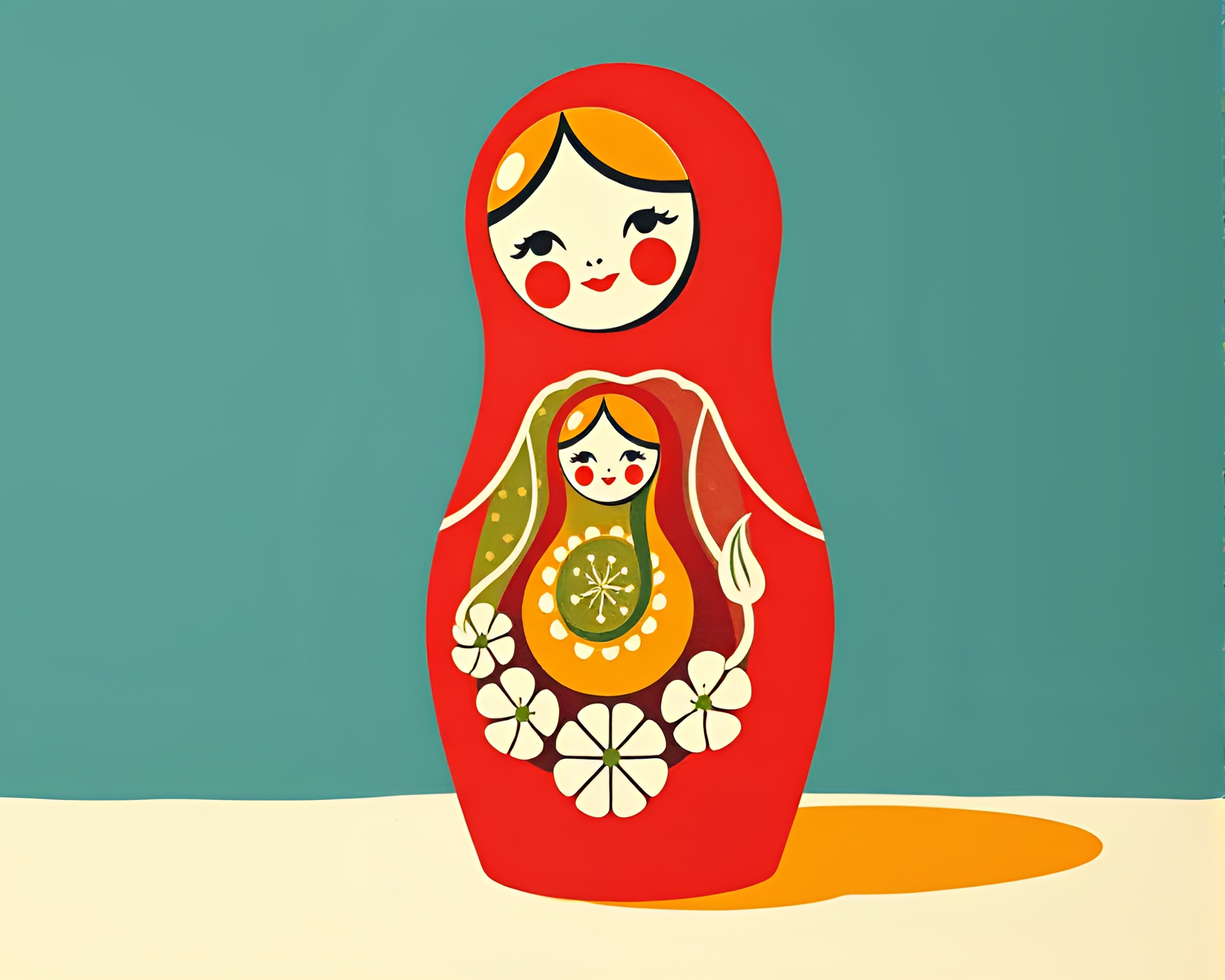 Spiral Matryoshka Doll Linocut Print Art – free AI stock image