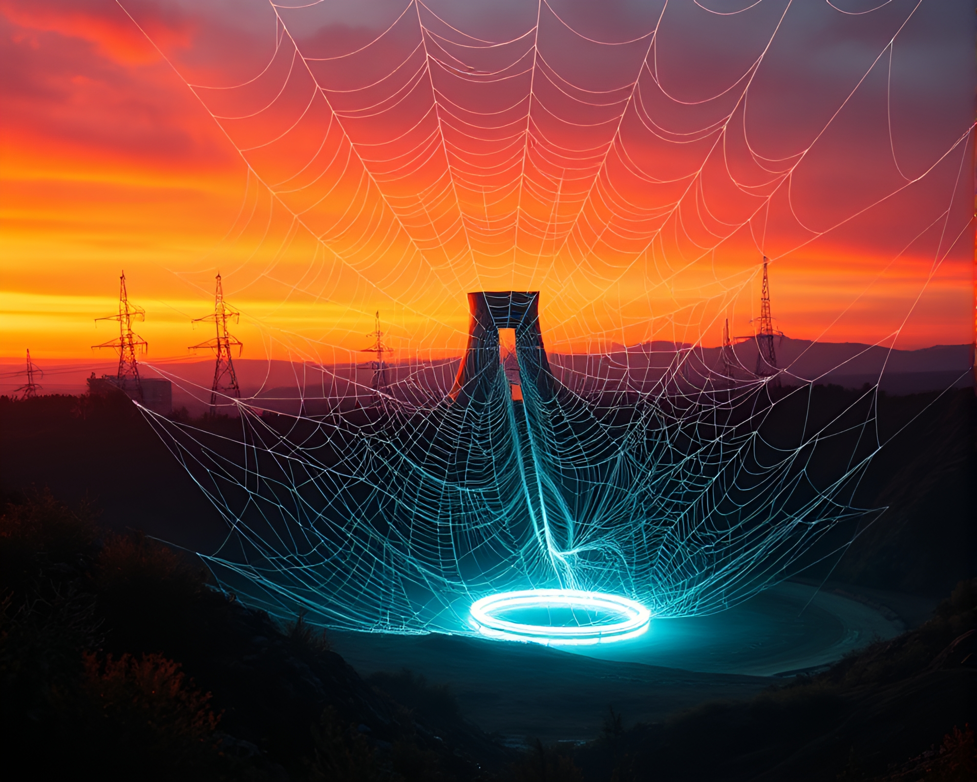 Cobweb Strands in Zero-Point Energy Reactor Glow – free AI stock image