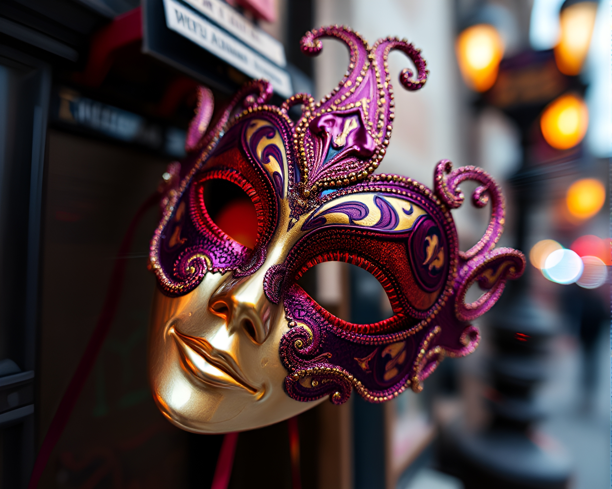 Venetian Mask Tilt-Shift Holographic Fantasy Composition – free AI stock image