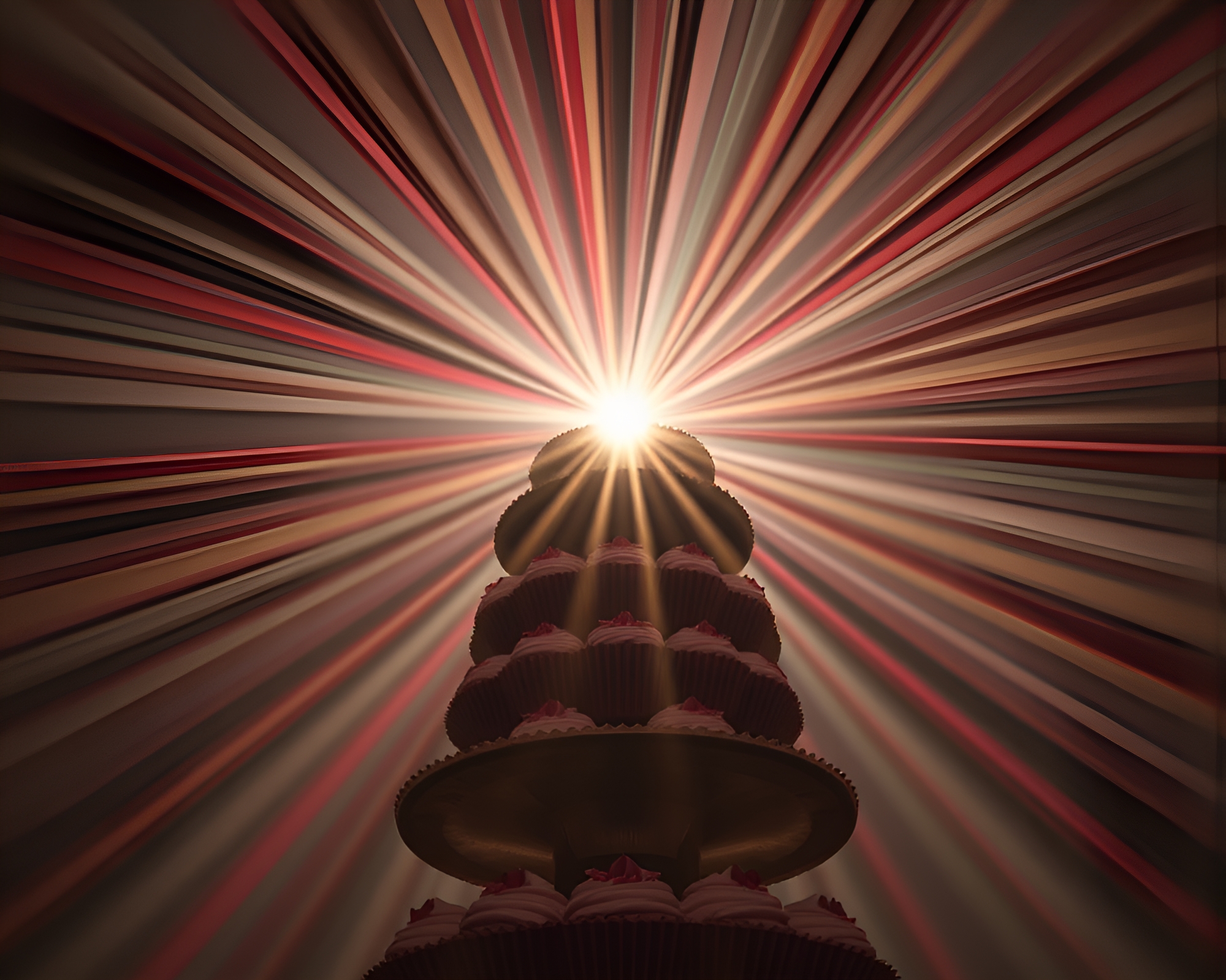 Cupcake Tower Bathed in Sunbeam Rays – free AI stock image