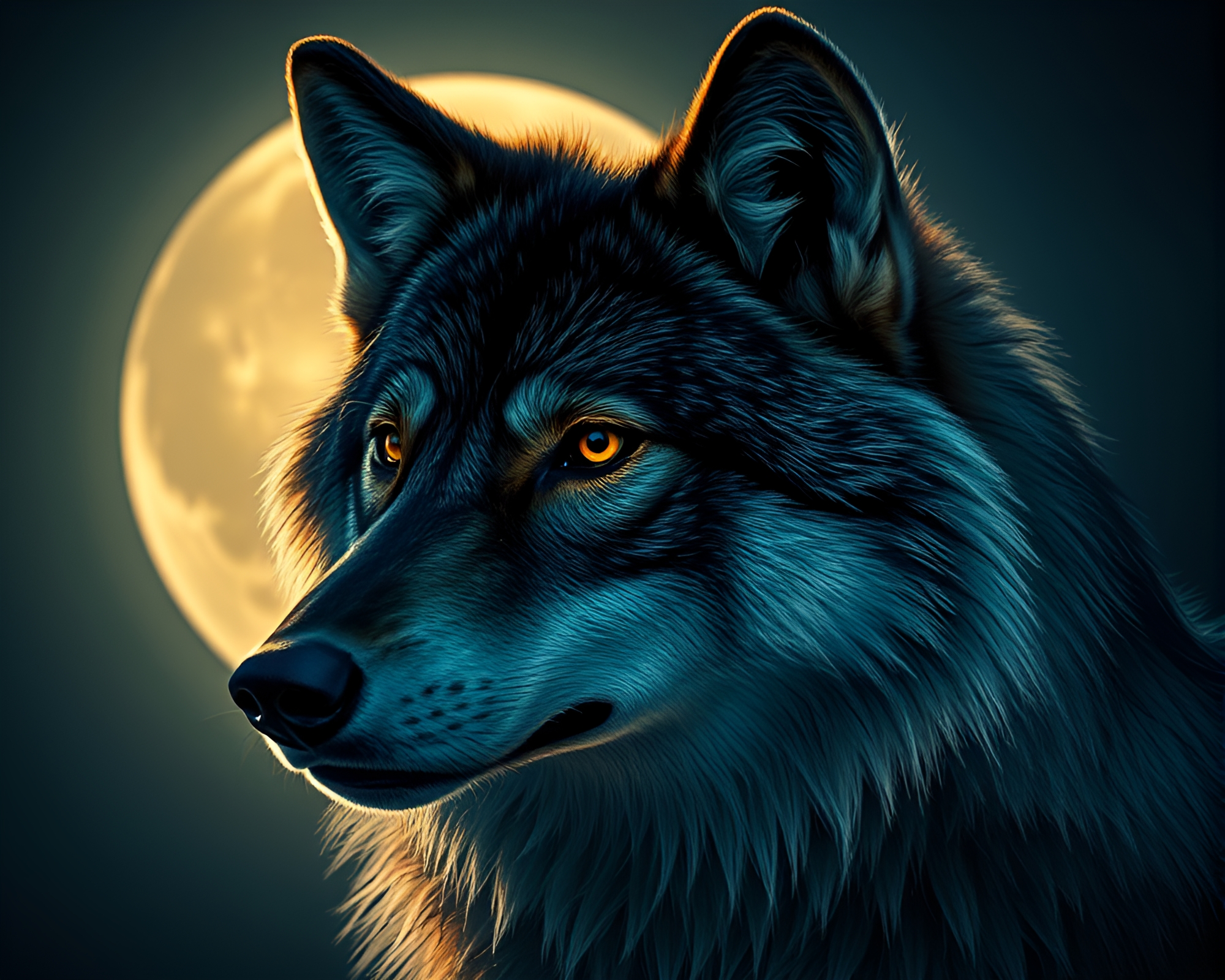 Moonlit Wolf Close-Up: Trompe-l’oeil Fantasy – free AI stock image