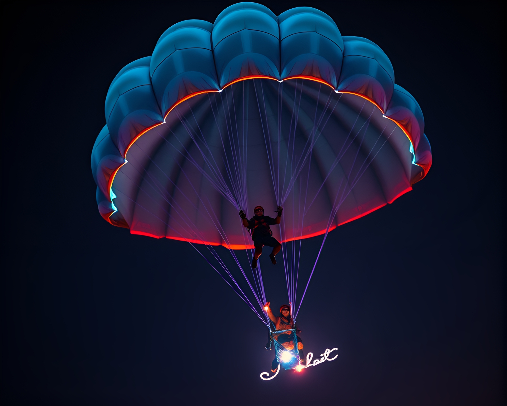 Neon Glowing Parachute Jumper in Macro Photography – free AI stock image