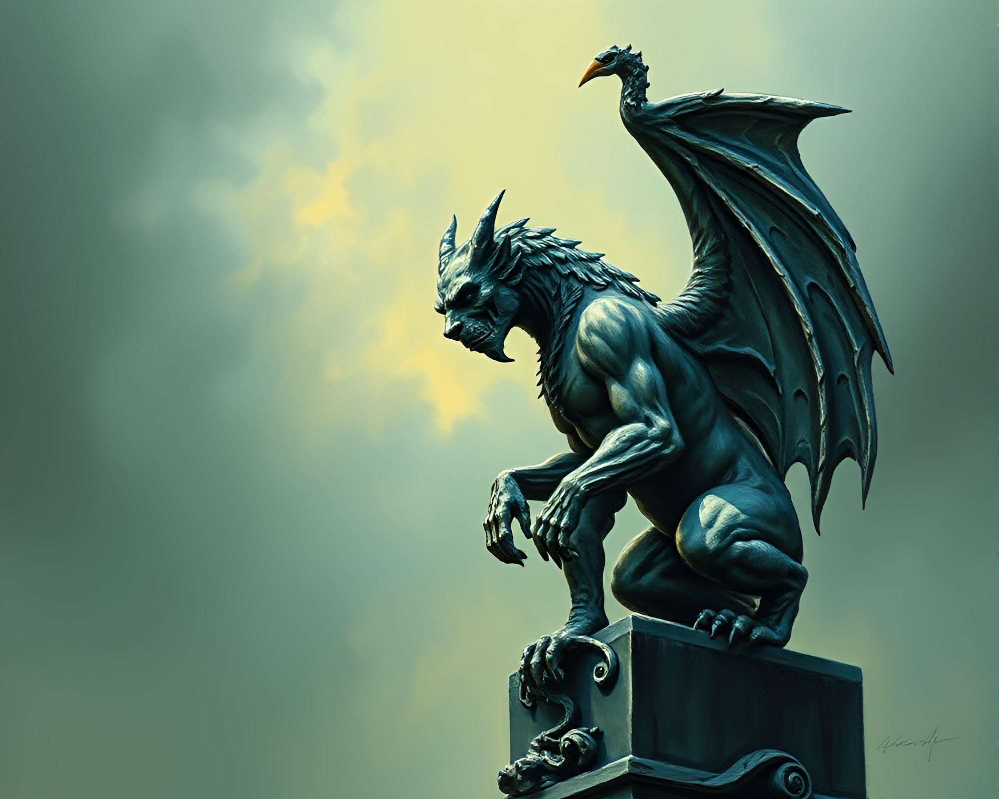 Impasto Mist: Gargoyle Comic Book Dawn – free AI stock image