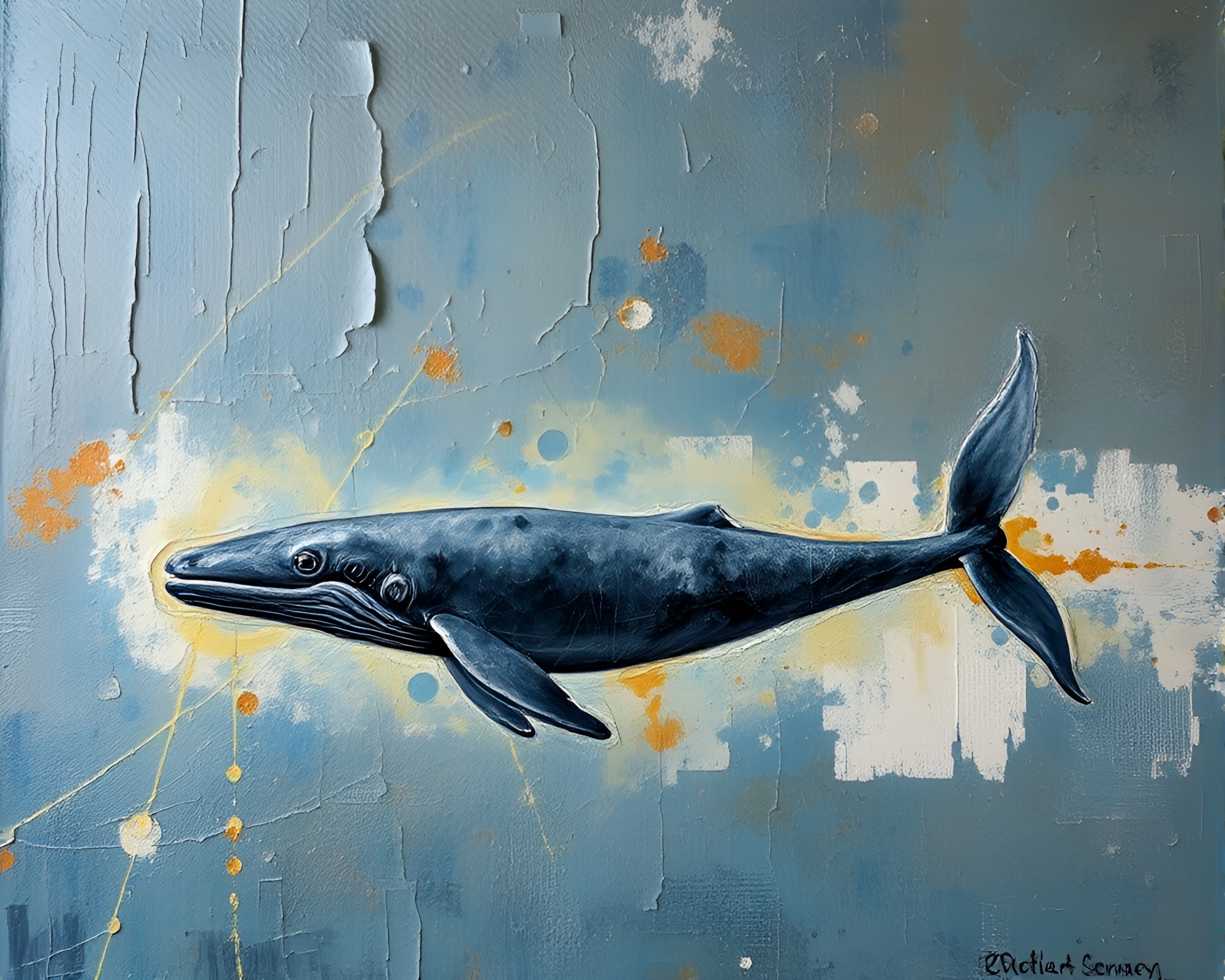 Encaustic Whale Swimming in Oil-Rich Texture – free AI stock image