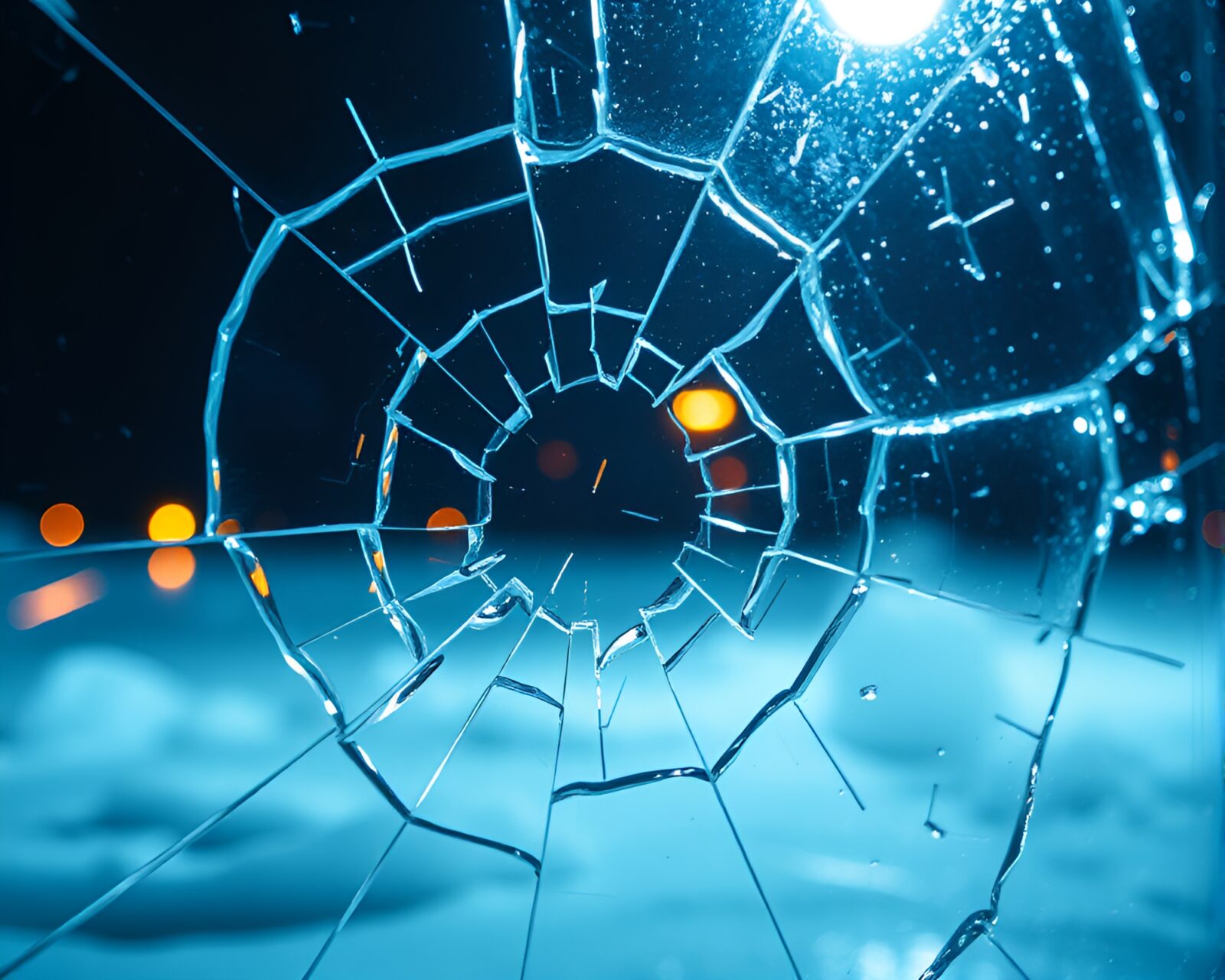 Surreal scene of glacier reflected in broken glass shards