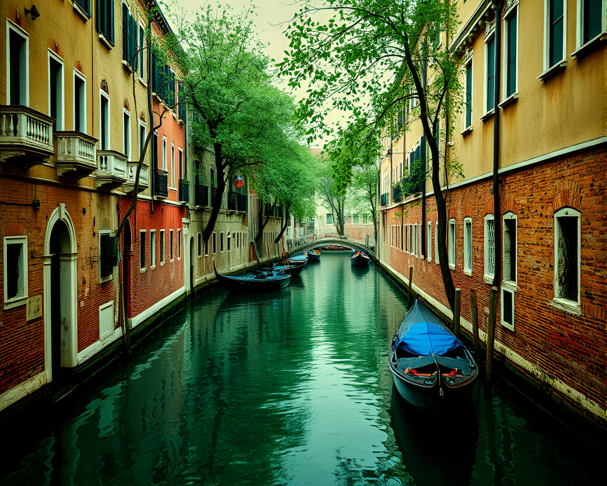Material Design Venetian Canal With Forest-Green Shade – free AI stock image