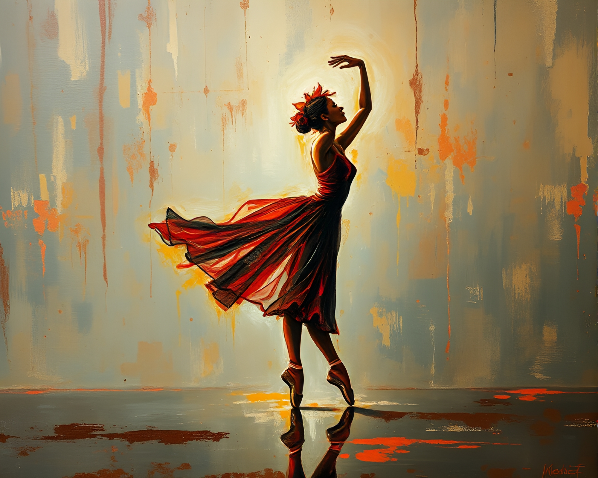 Rust Stain Ballet: Impressionist Dancer in Retro Lighting – free AI stock image