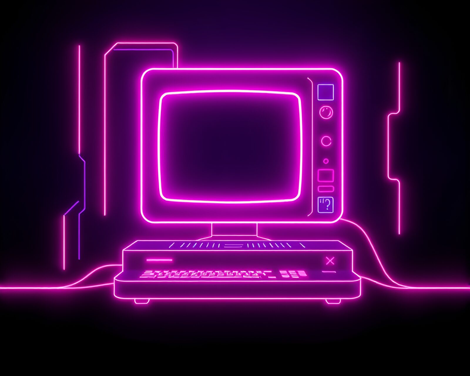 Futuristic 8-bit styled image of quantum computer wireframe