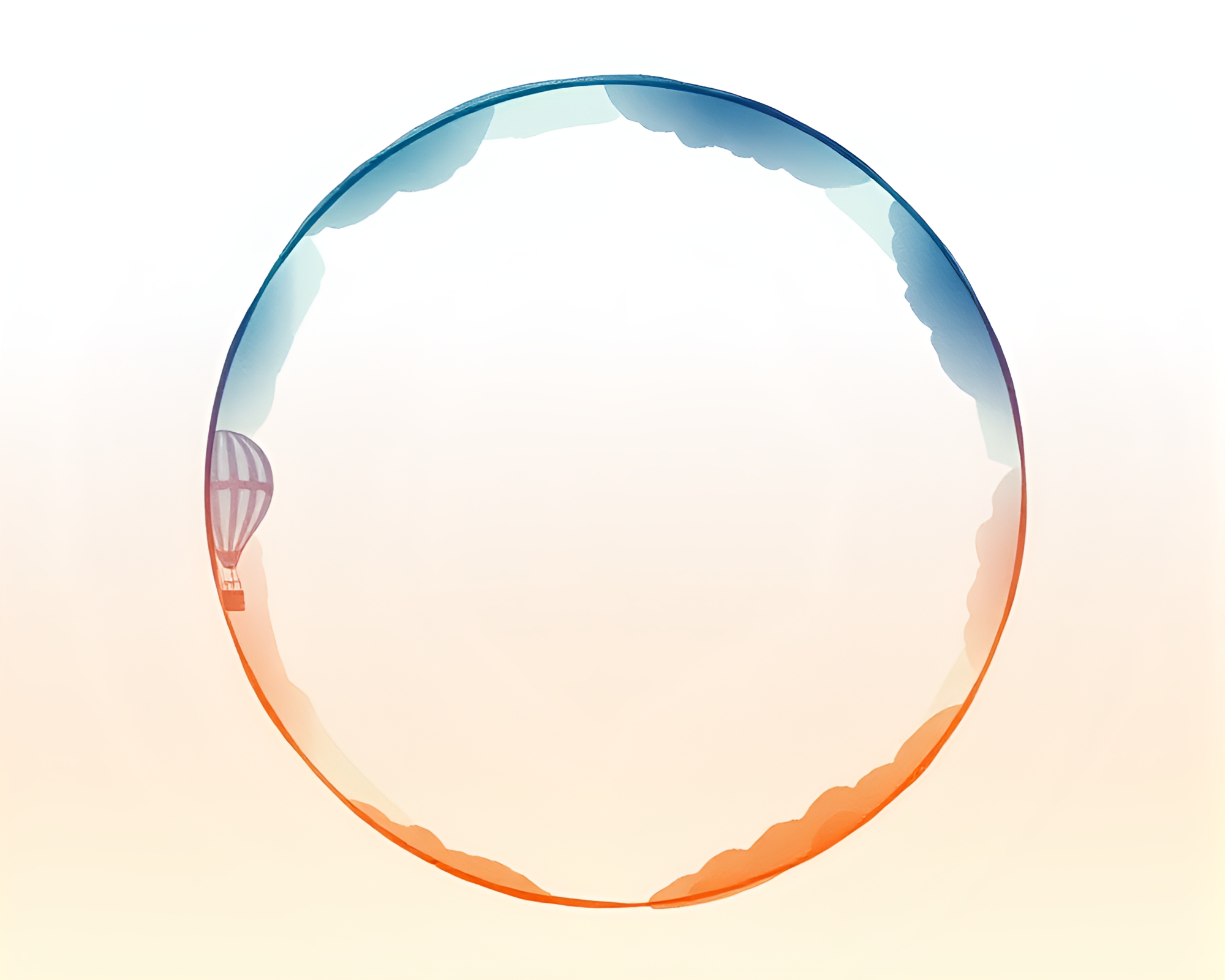 Surreal Hot Air Balloon Floating in Circular Watercolor Frame – free AI stock image
