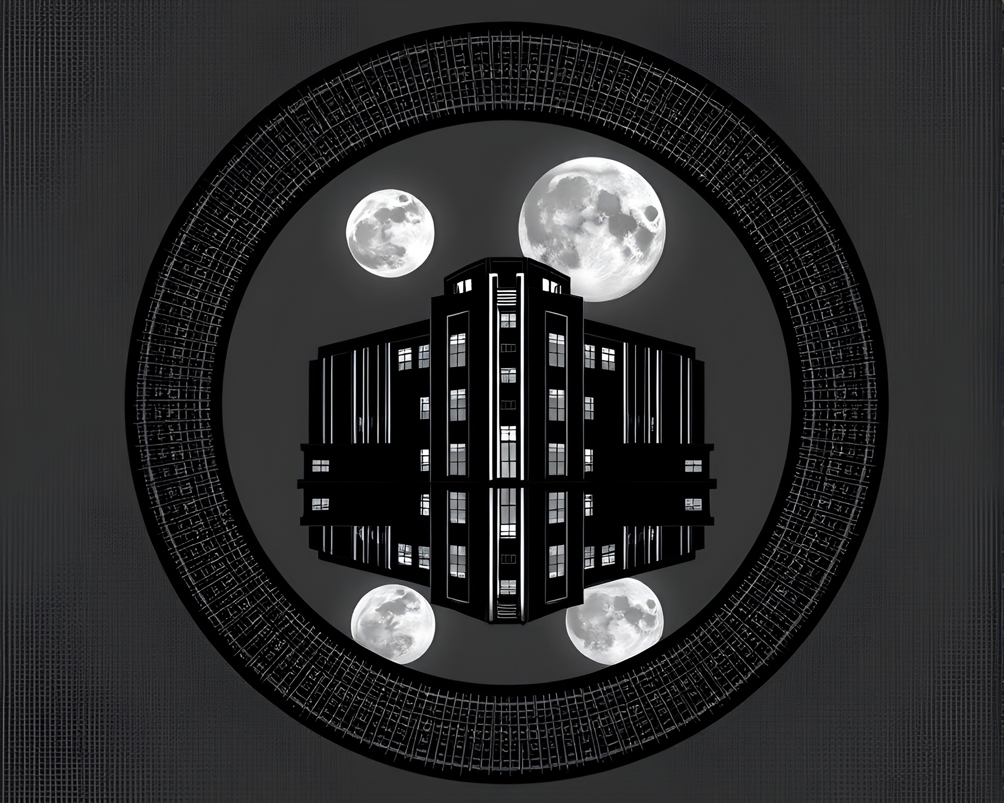 Sleek Art Deco Hotel with Lunar Grayscale Style – free AI stock image