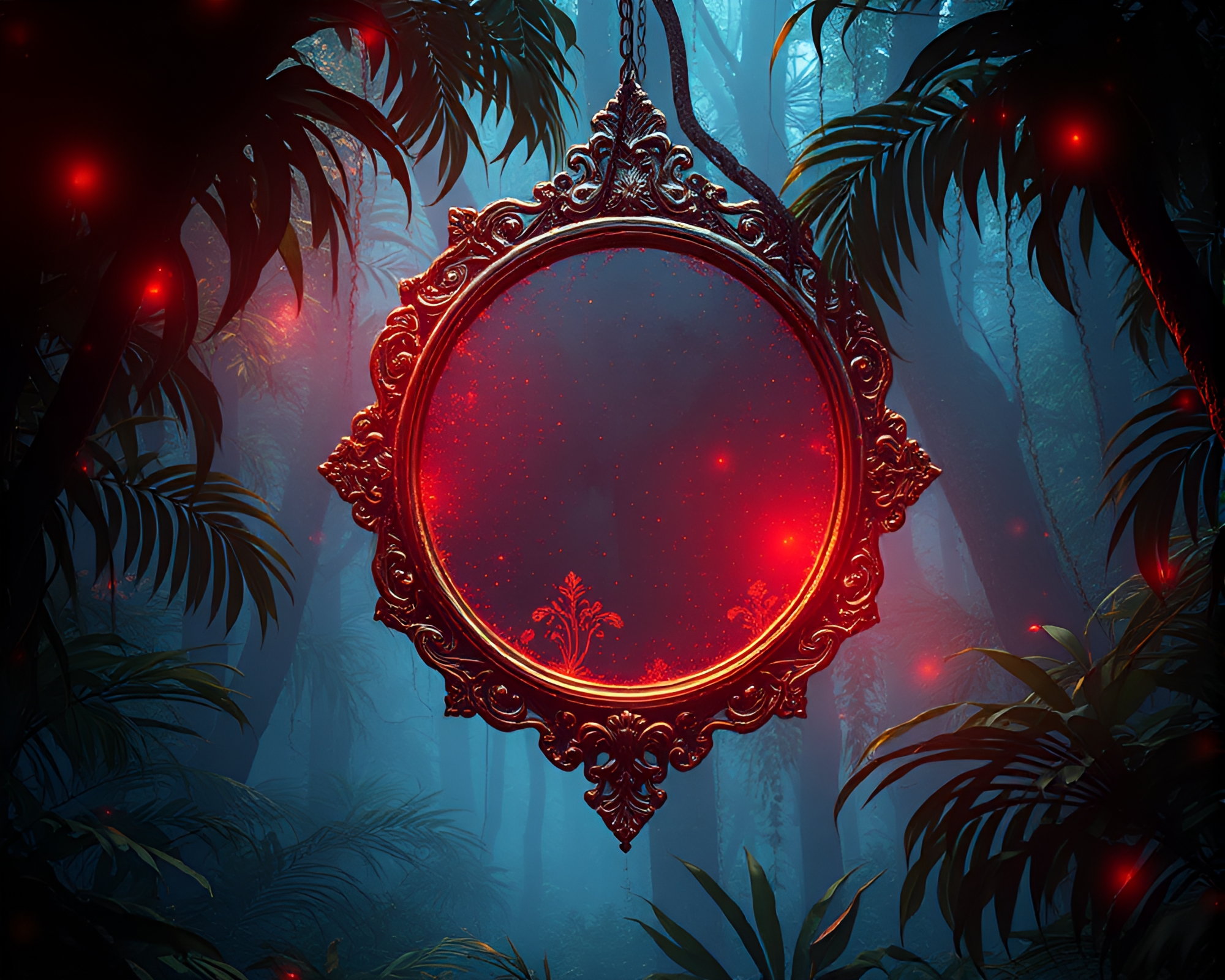 Gilded Mirror in Jungle Glitch Light – free AI stock image