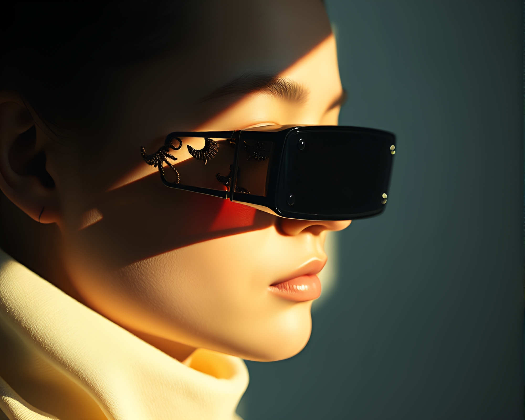 Futuristic Augmented Reality Glasses with Embroidered Detail – free AI stock image