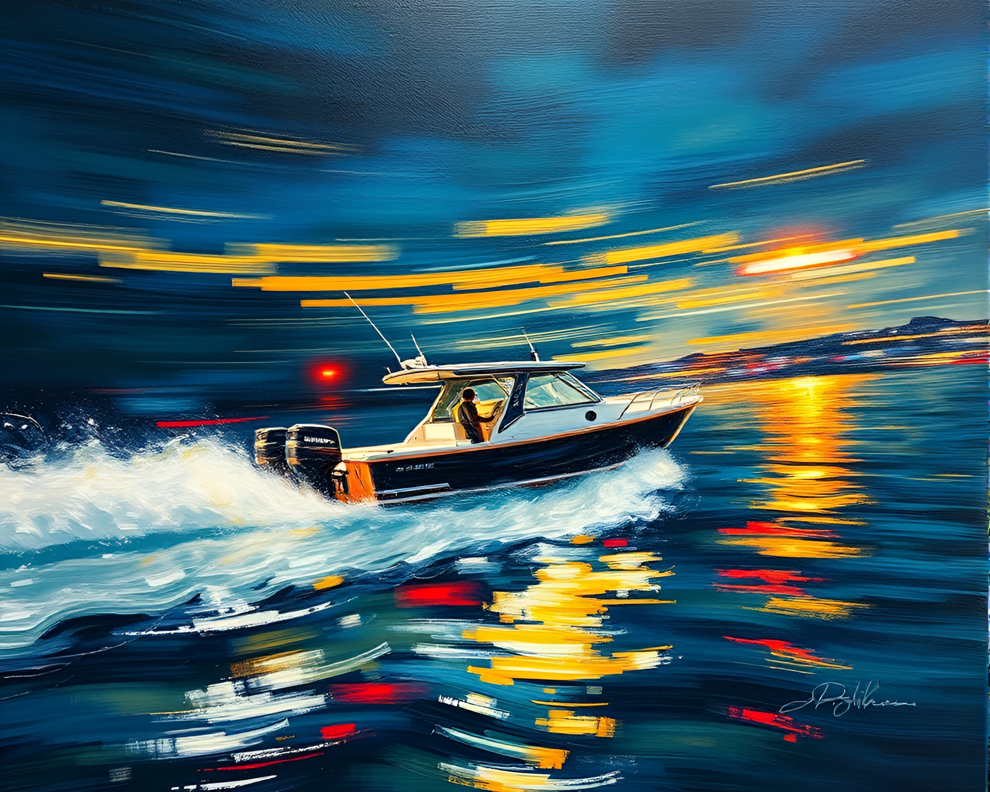 Dynamic Hydrofoil Boat in Acrylic Motion Painting – free AI stock image