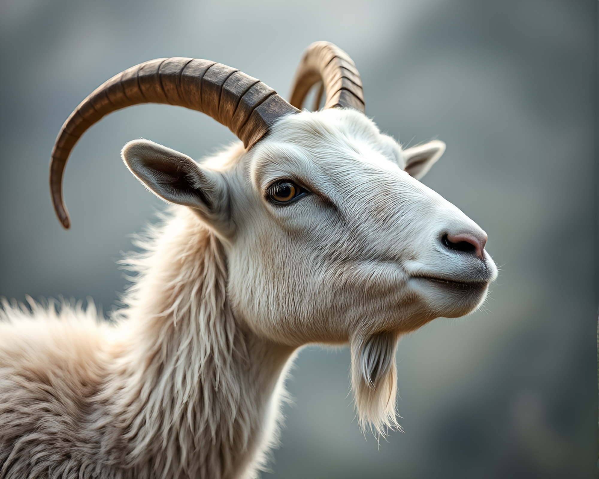 Misty Mountain Goat: Natural Macro Detail Composition – free AI stock image
