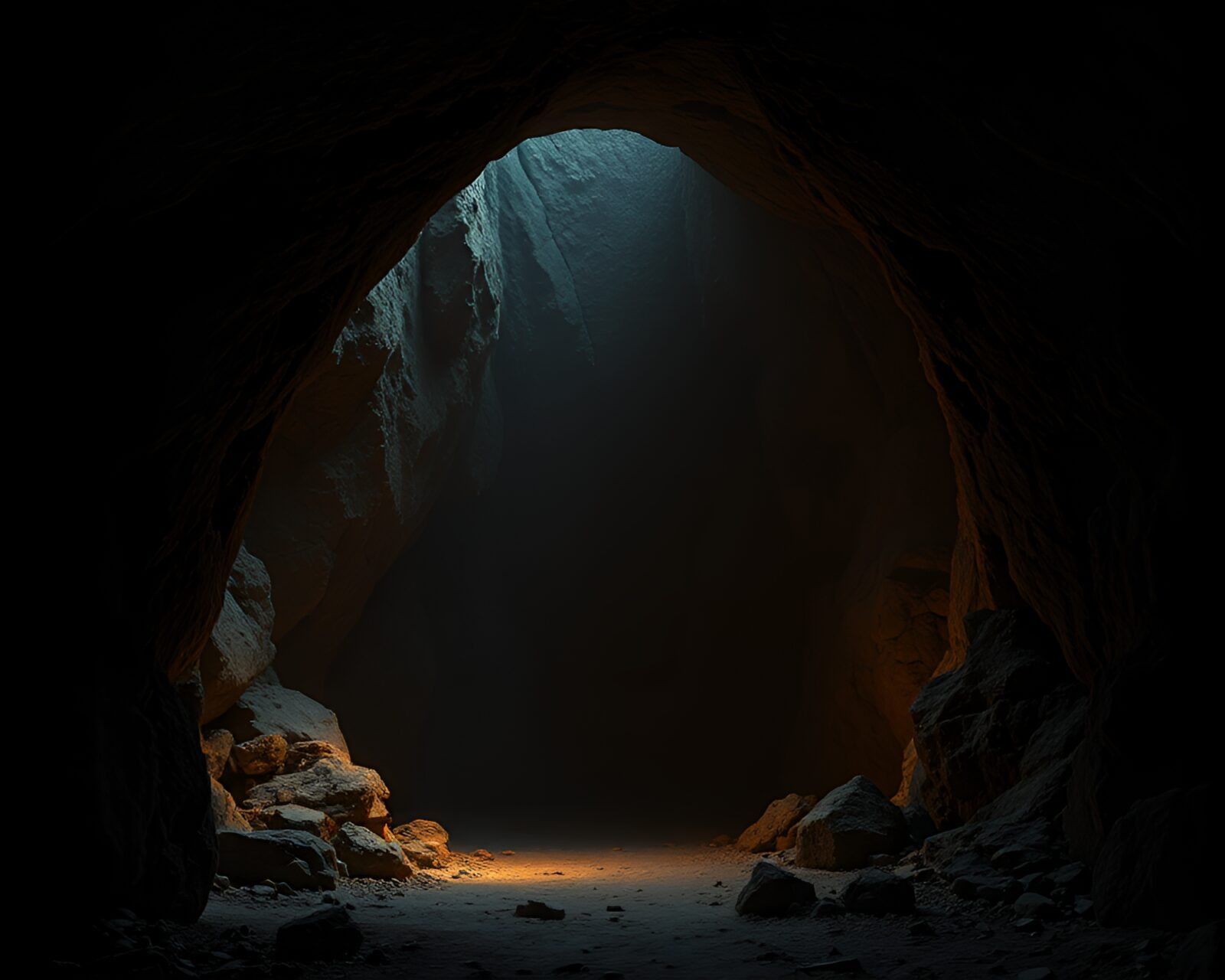 Mysterious magic circle in dimly lit cave