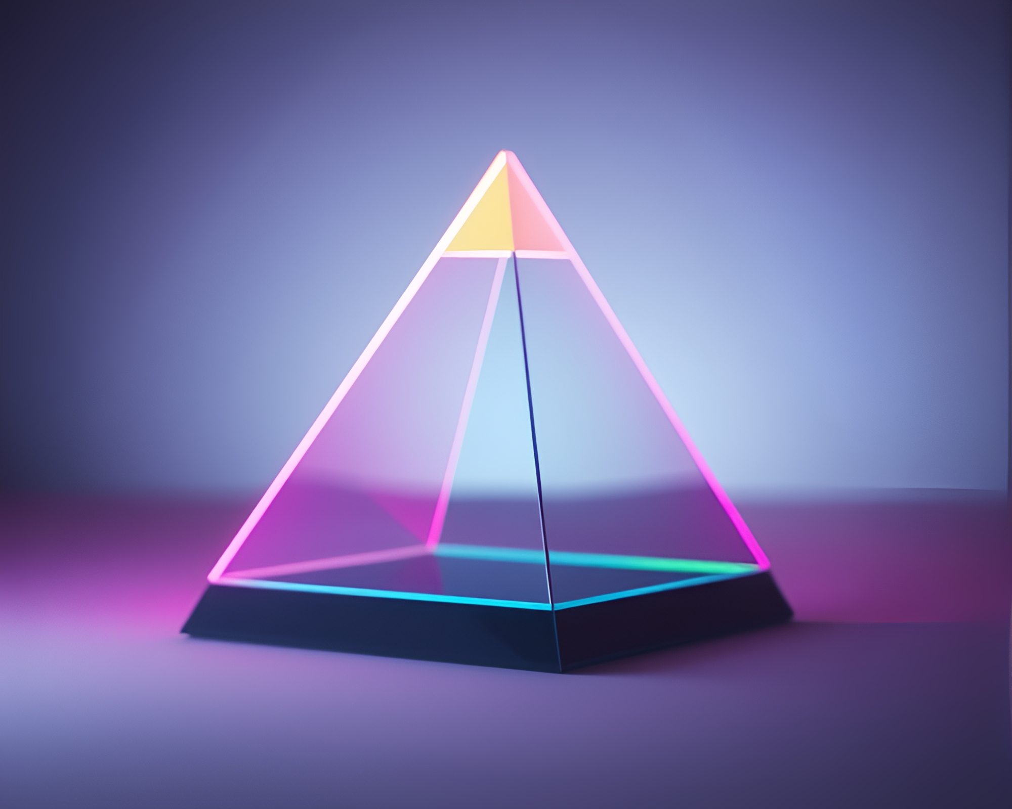 Off-Center Glass Pyramid Illuminated with Pastel Neon Hues – free AI stock image