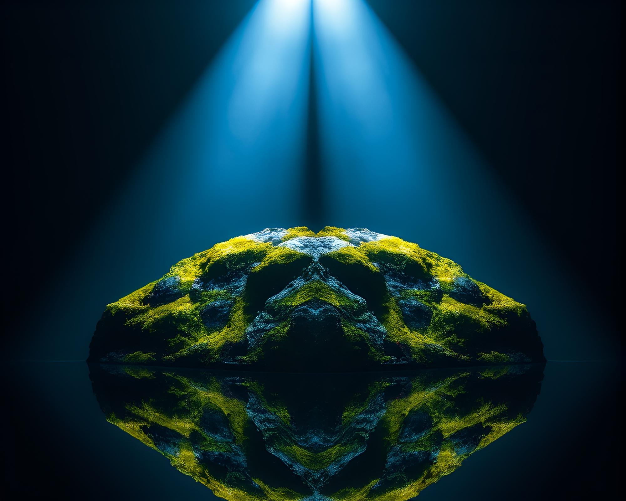 Luminous Moss-Covered Rock Reflection – free AI stock image