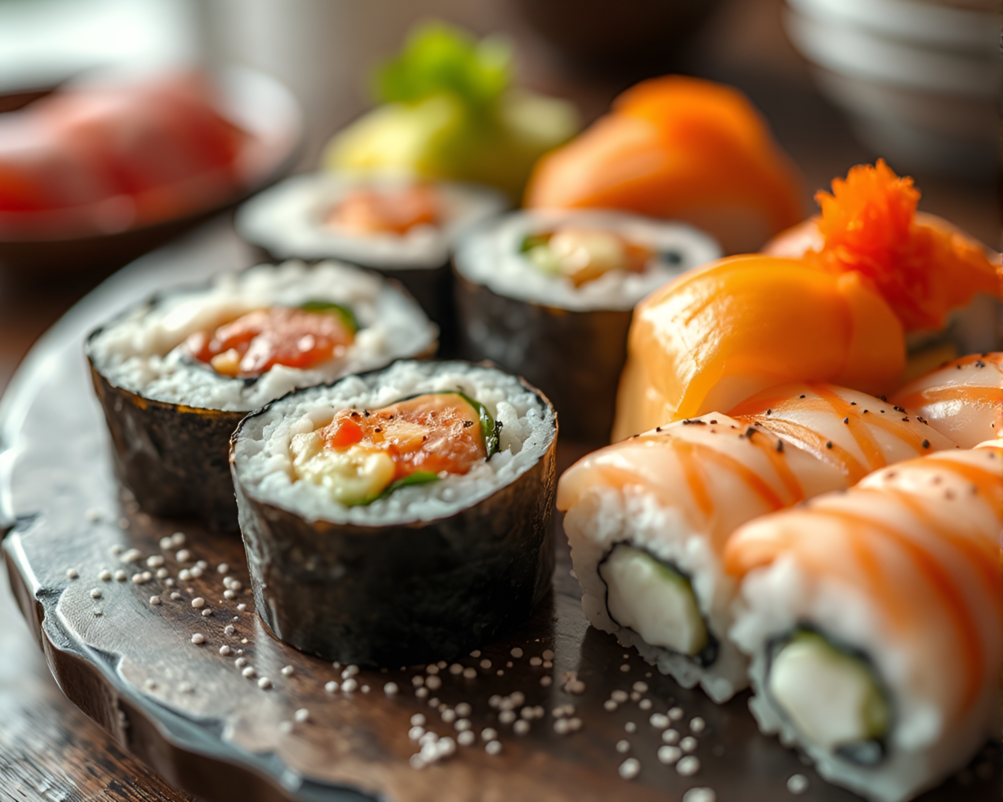 Stippled Sushi Platter: Pastel HDR Photography – free AI stock image