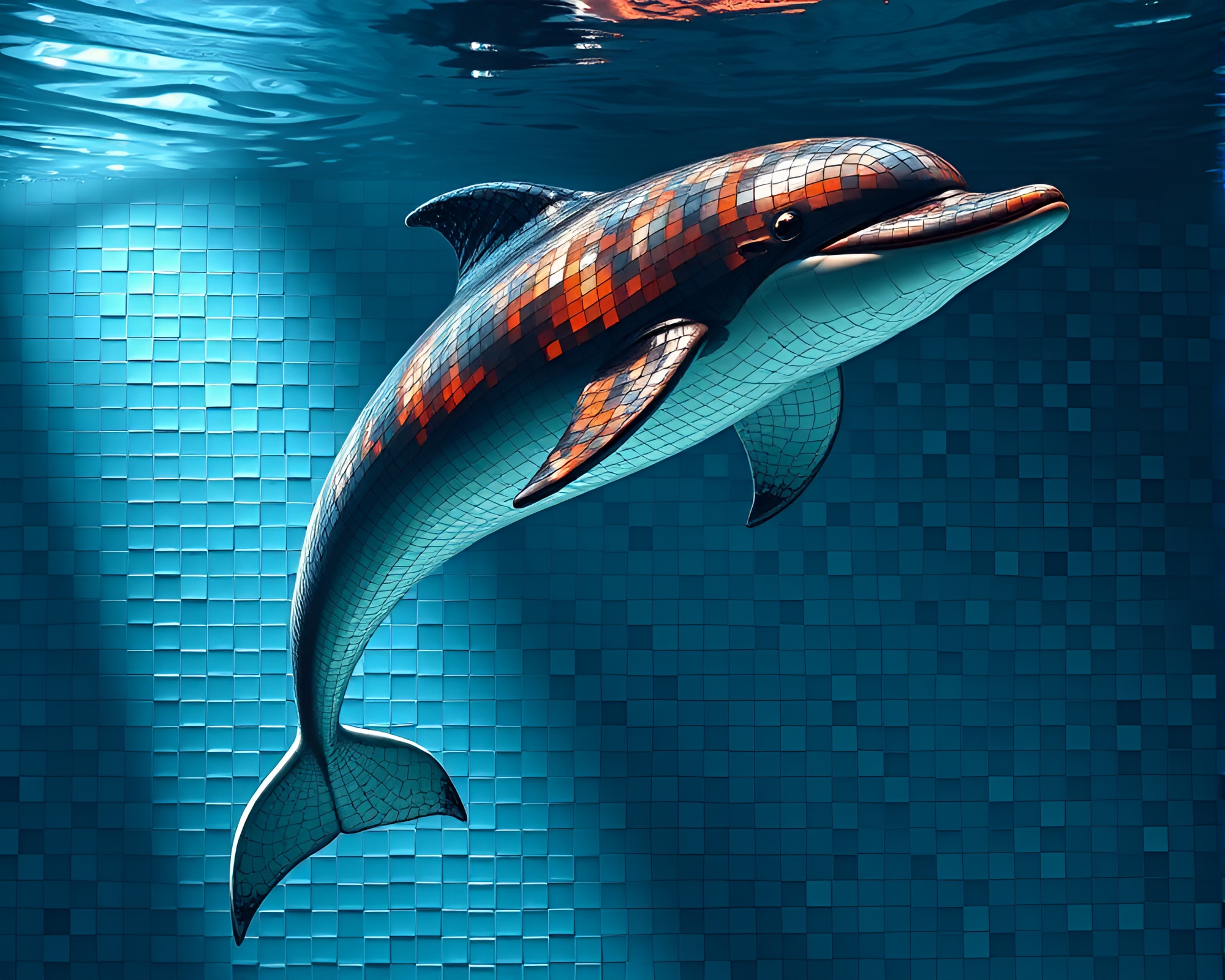 Necromantic Dolphin Mosaic Under Spotlight Effect – free AI stock image