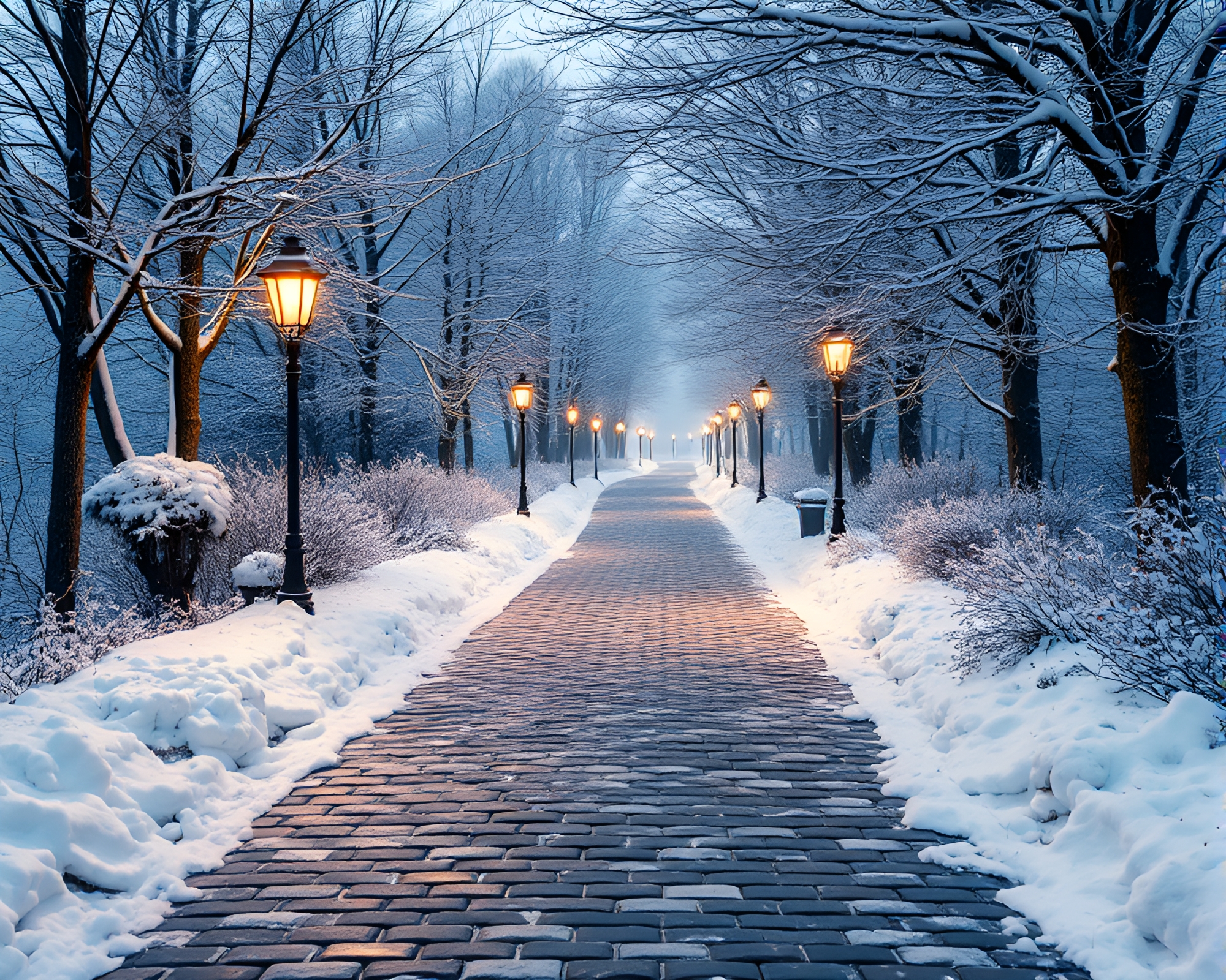 Winter Wonderland Cobblestone Path Fractal Glow – free AI stock image