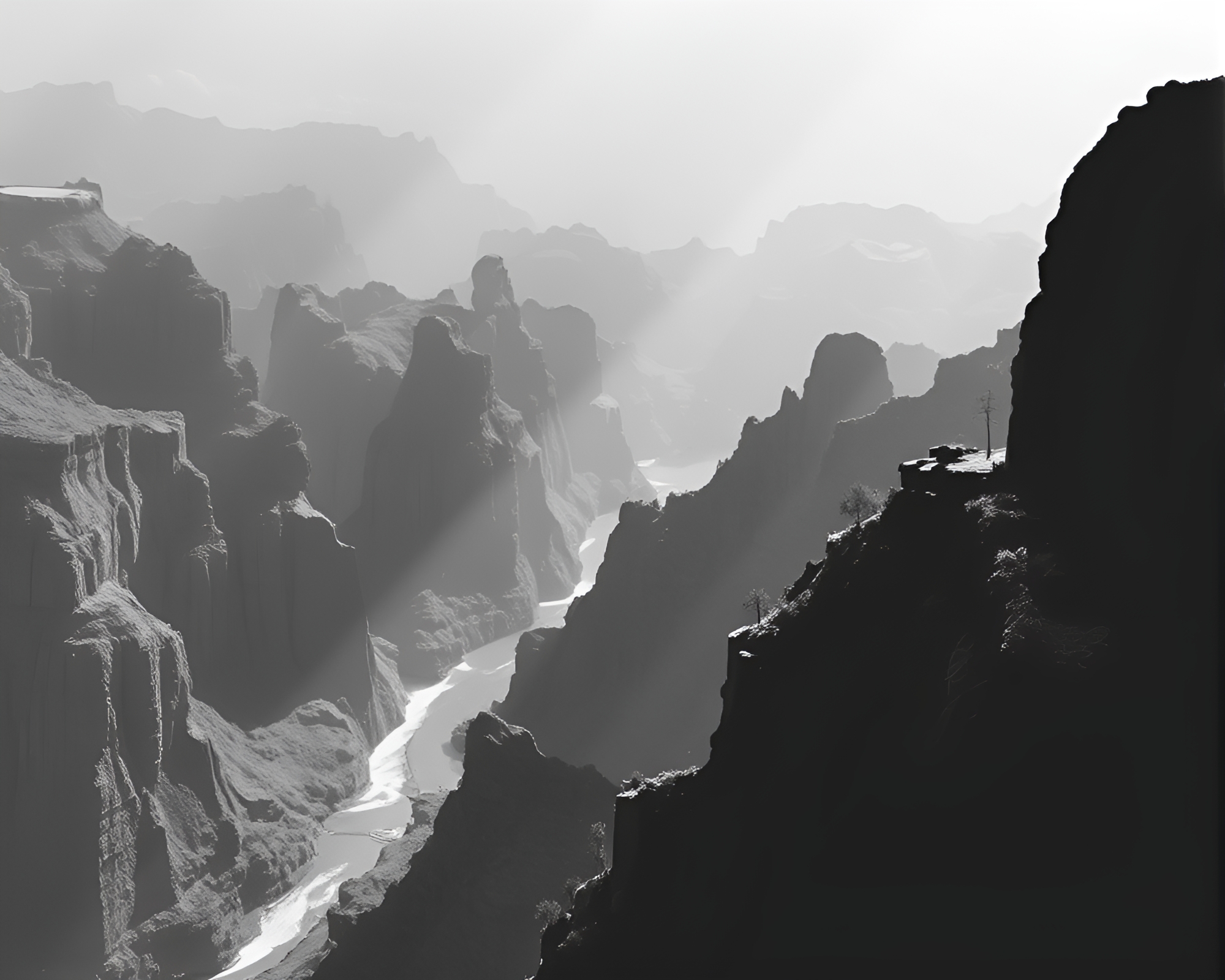 Dystopian Oasis: Crosshatched Cliffside Shadows – free AI stock image
