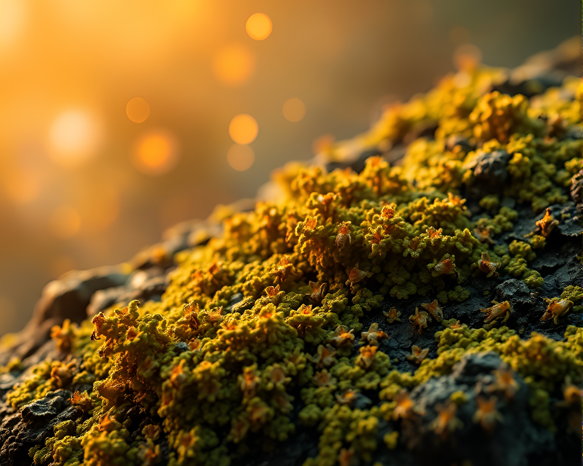 Lichen Nanobots Dance in Cosmic Nebula Glow – free AI stock image