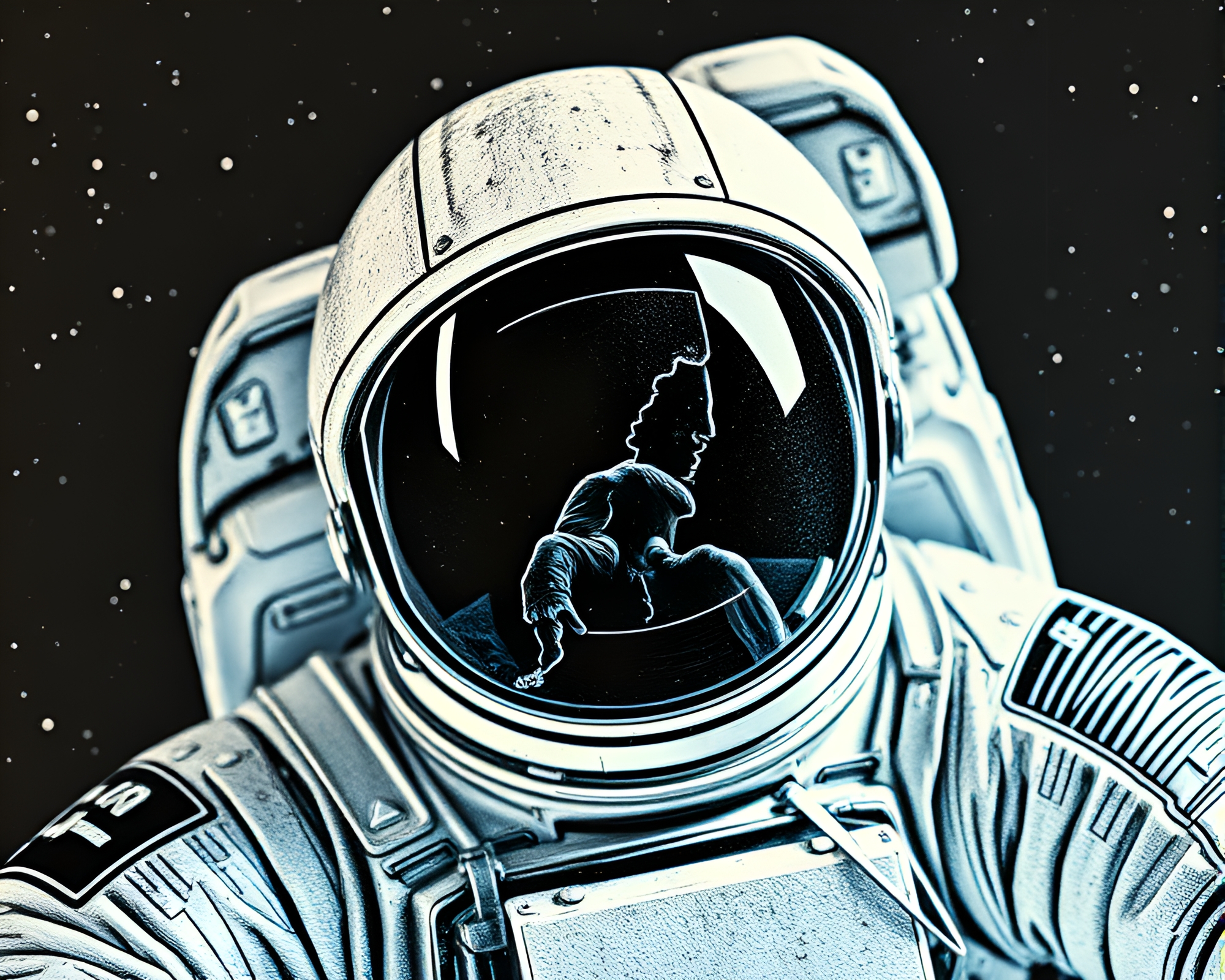 Astronaut Engraved Photocollage in Low Saturation – free AI stock image