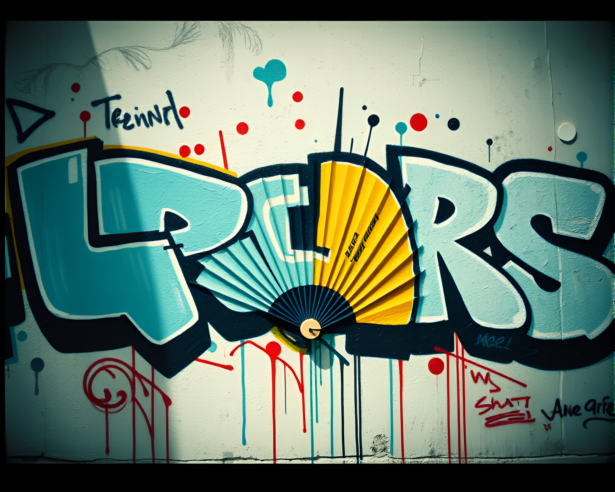 Hand-Painted Fan Mural with Expired Film Aesthetic – free AI stock image