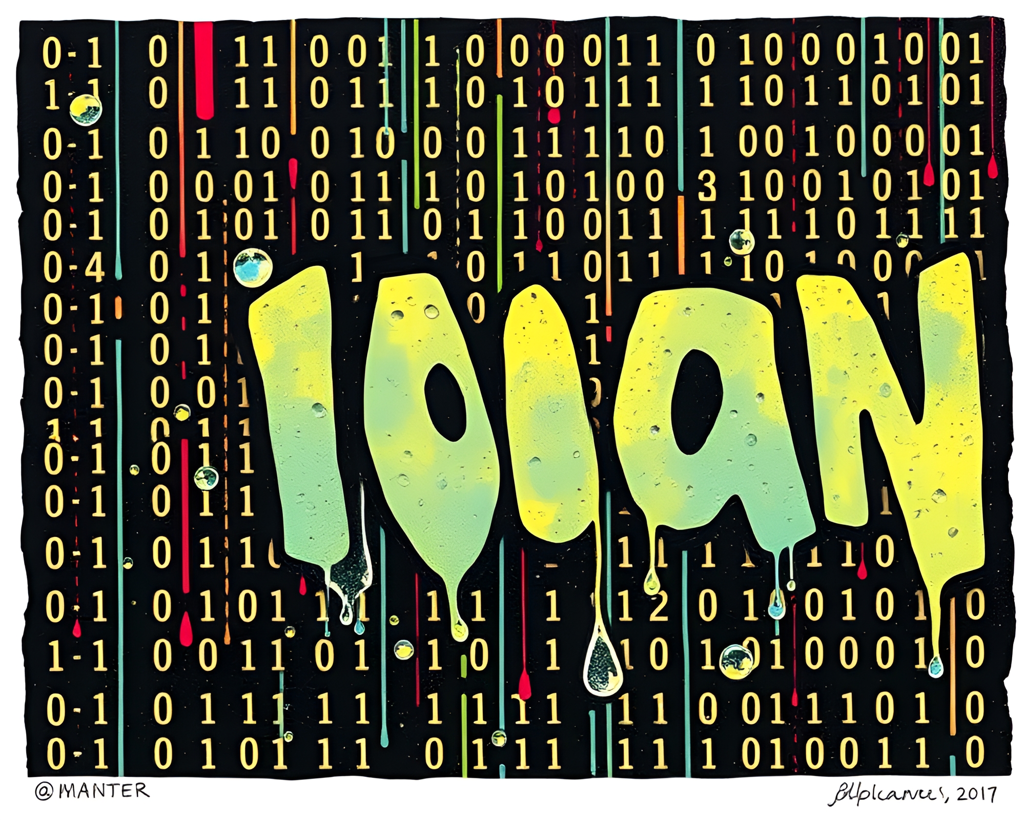 Binary Code Water Droplets Graffiti Art – free AI stock image