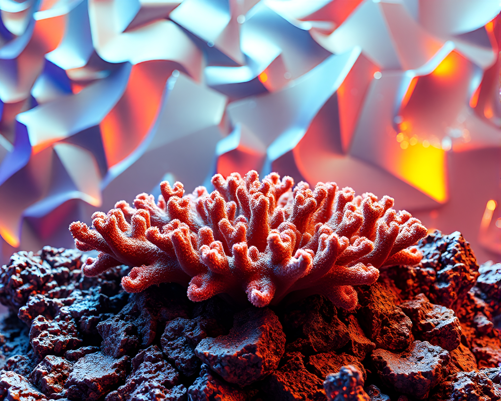 Underwater Metallic Reef: Center Composition – free AI stock image
