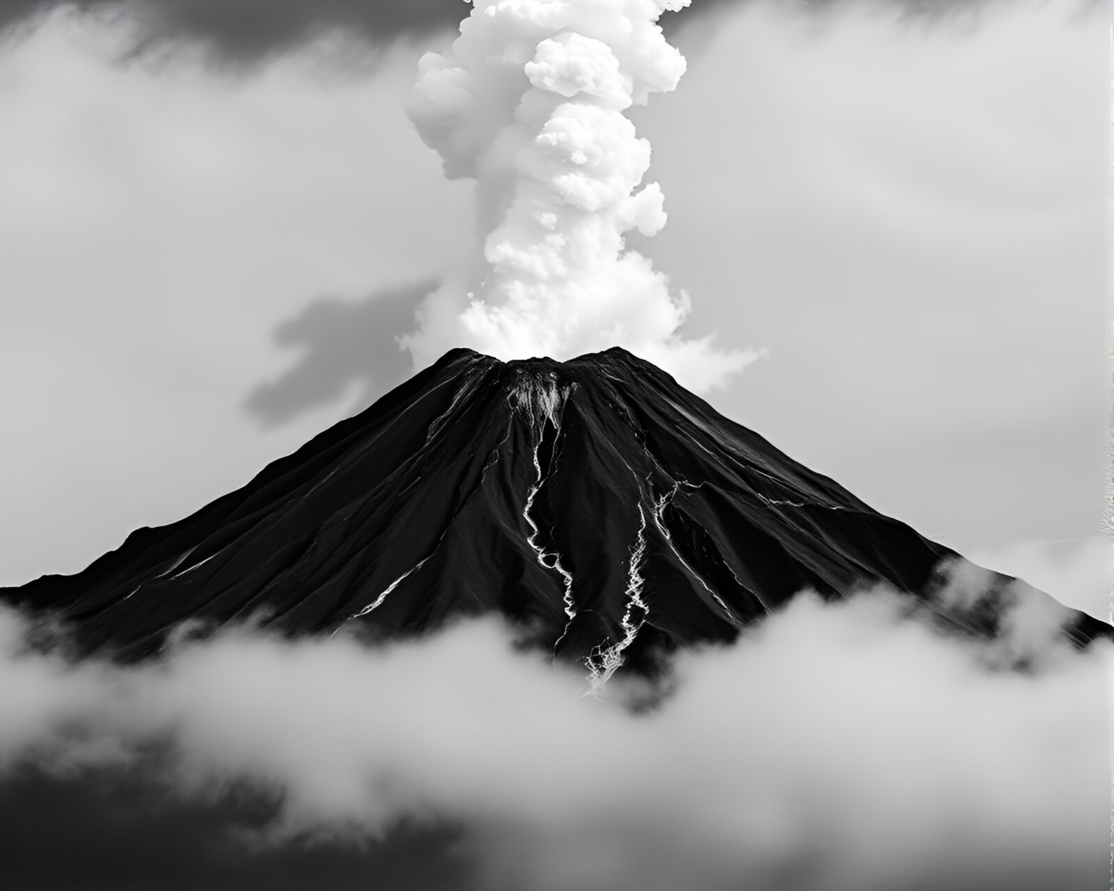 Dramatic volcanic eruption with fabric-like texture overlay