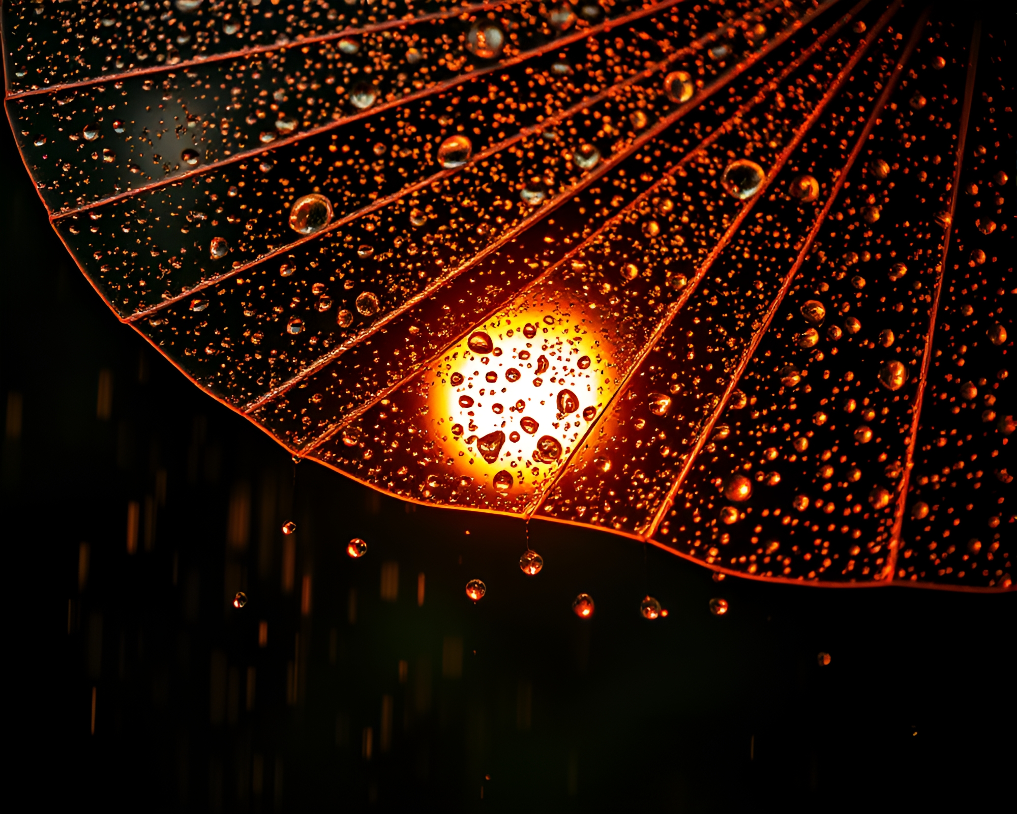 Rain Droplets on Hand-Painted Fan at Golden Hour – free AI stock image
