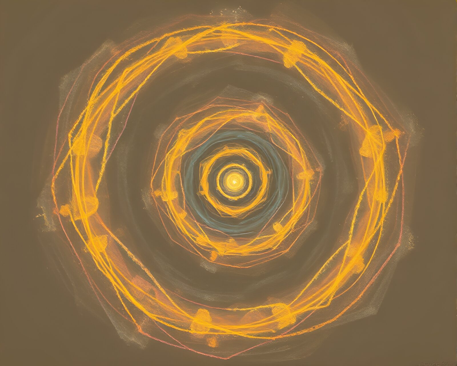 Conté crayon drawing of golden spiral in infrared light