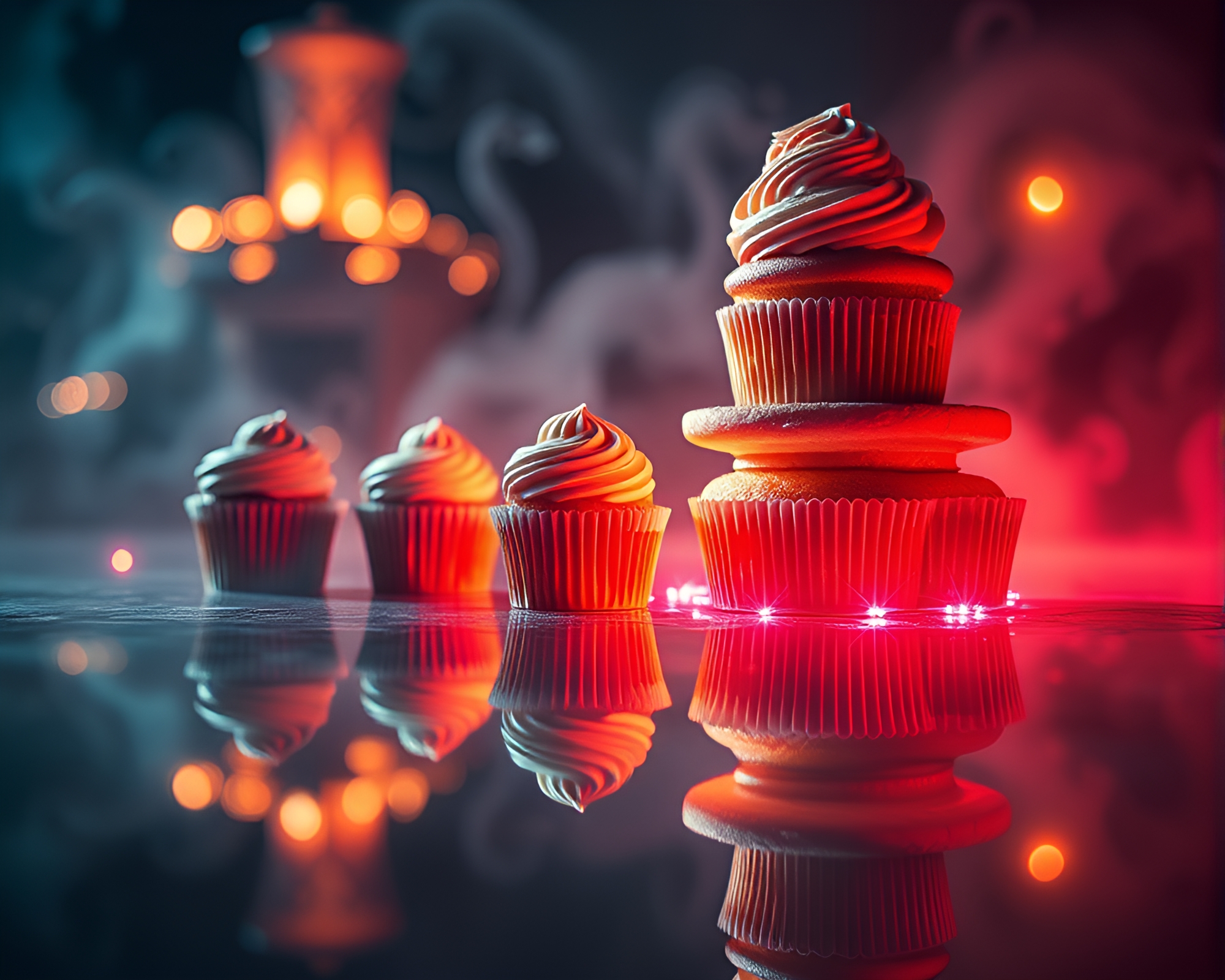 Enchanting Cupcake Tower Reflecting Sorcery Aura Glow – free AI stock image